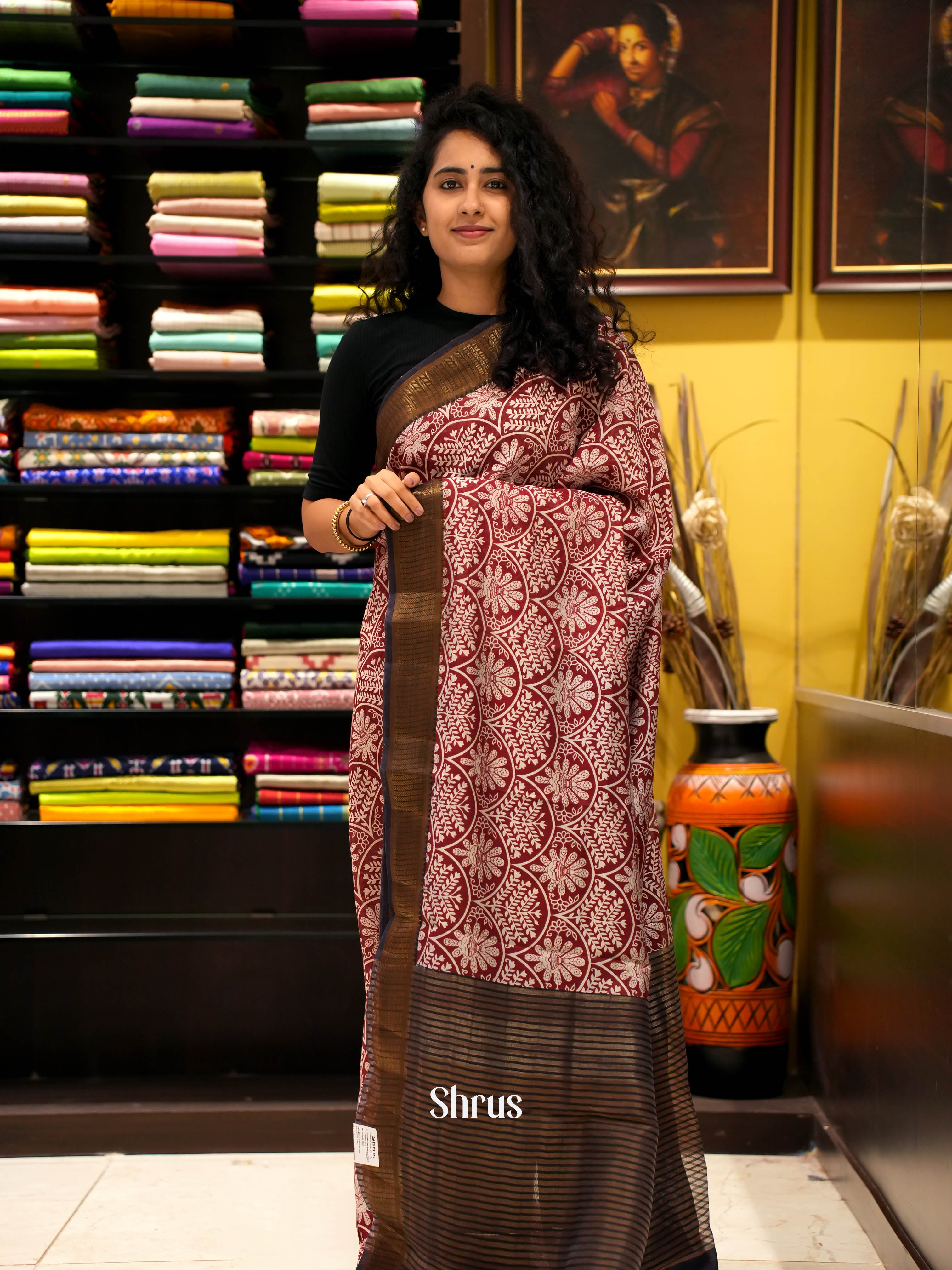 Red & Brown - Art Modal Saree - Shop on ShrusEternity.com