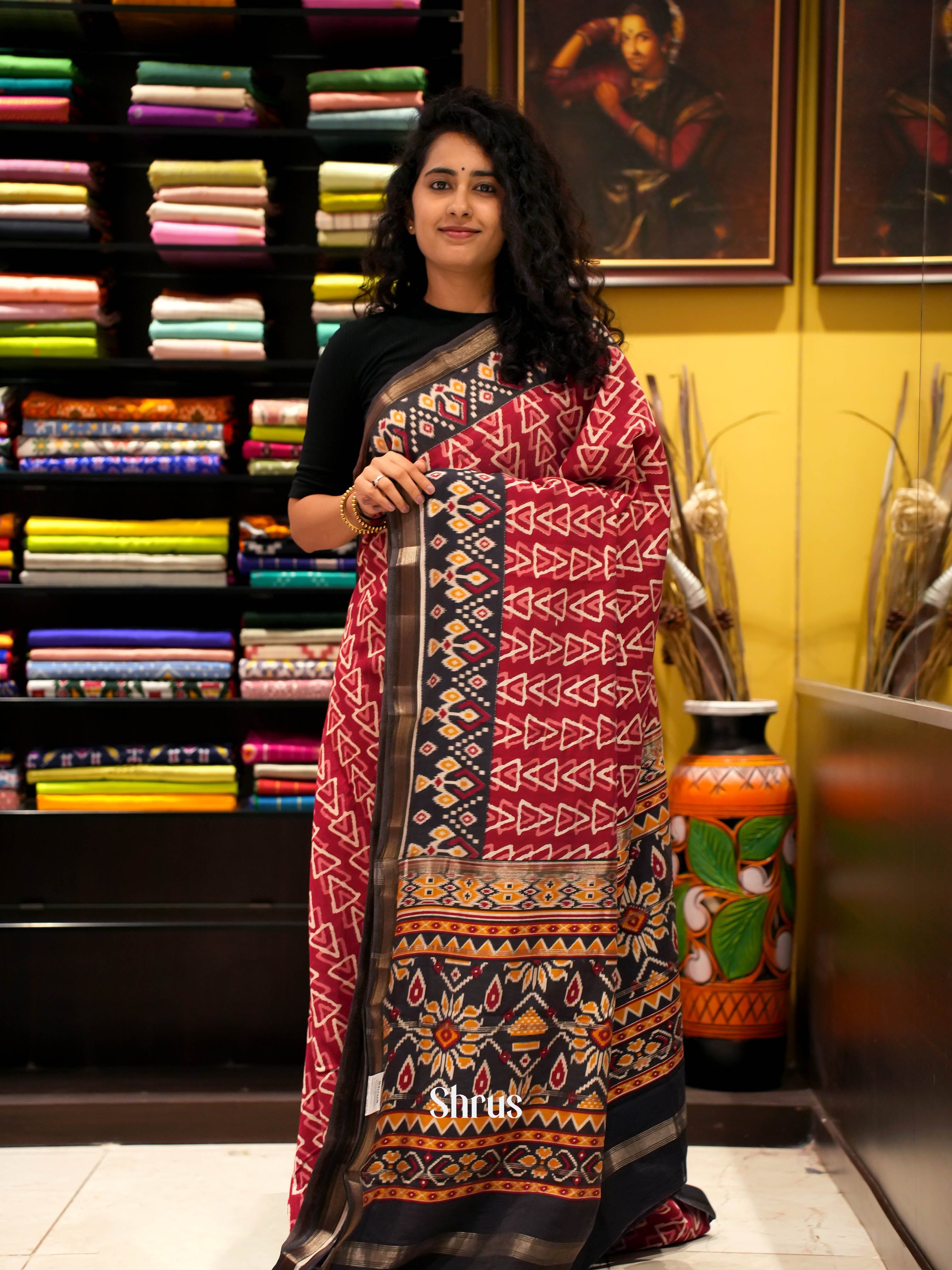 Red & black - Art Modal Saree - Shop on ShrusEternity.com