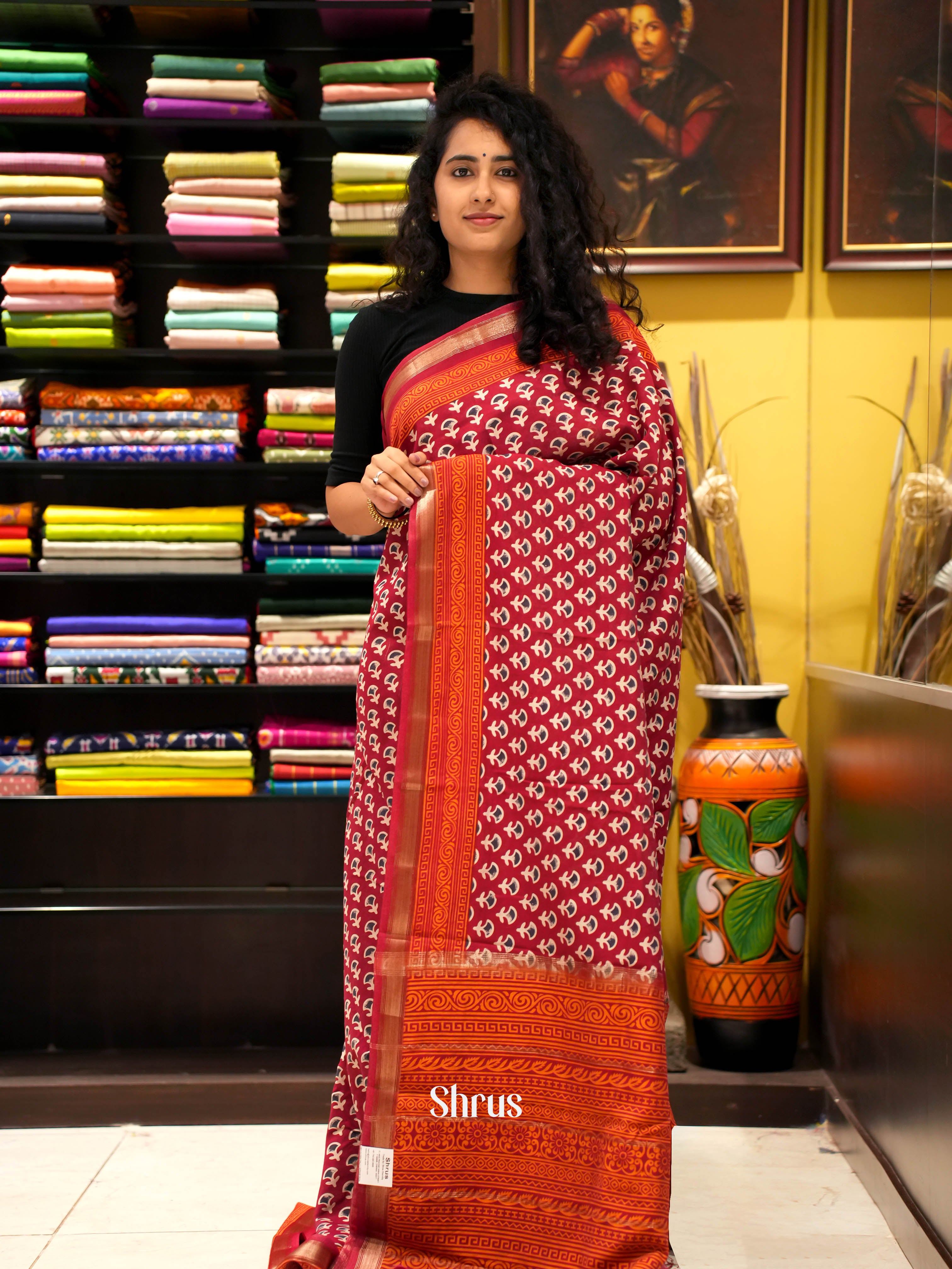 Red - Art Modal Saree - Shop on ShrusEternity.com