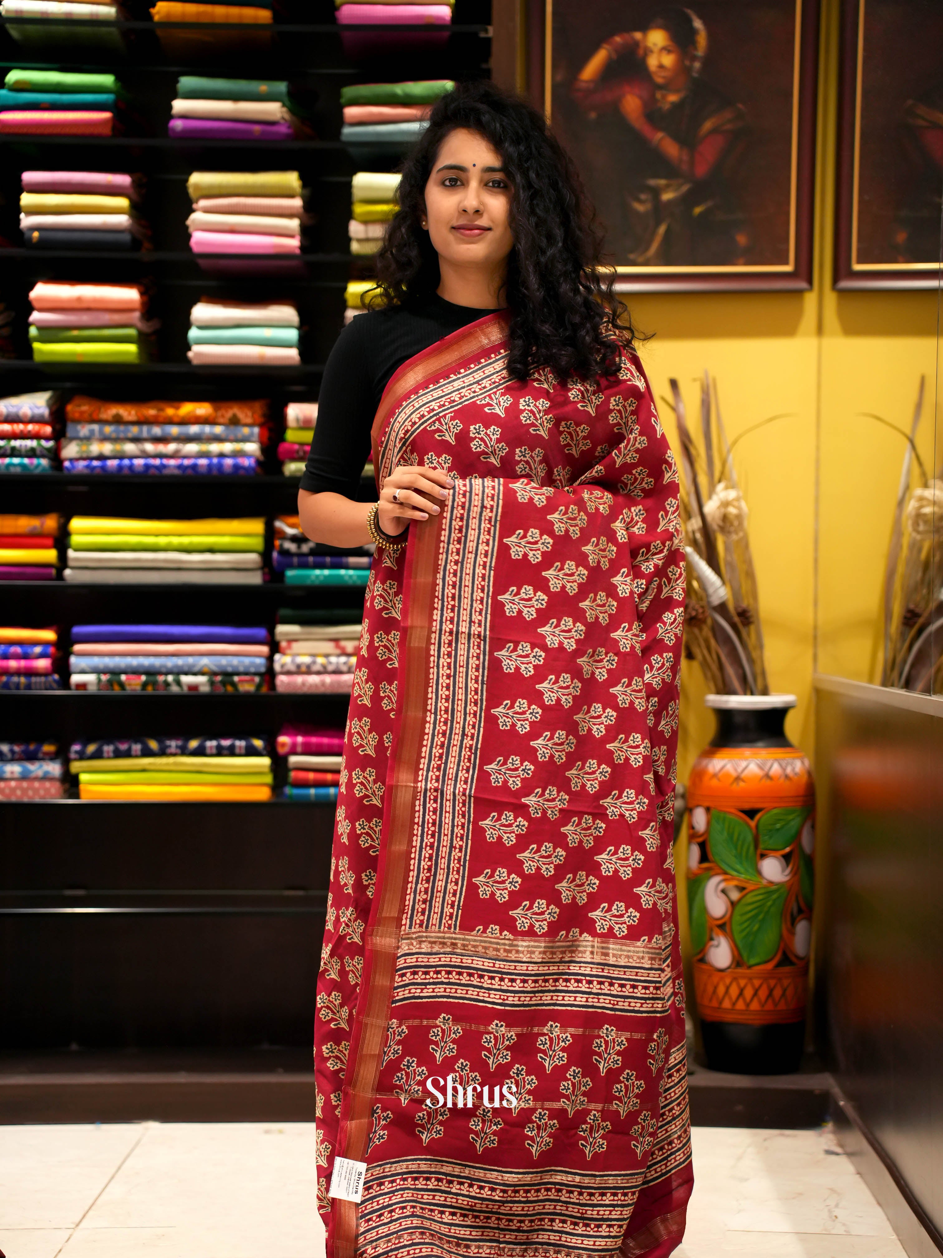 Red - Art Modal Saree - Shop on ShrusEternity.com