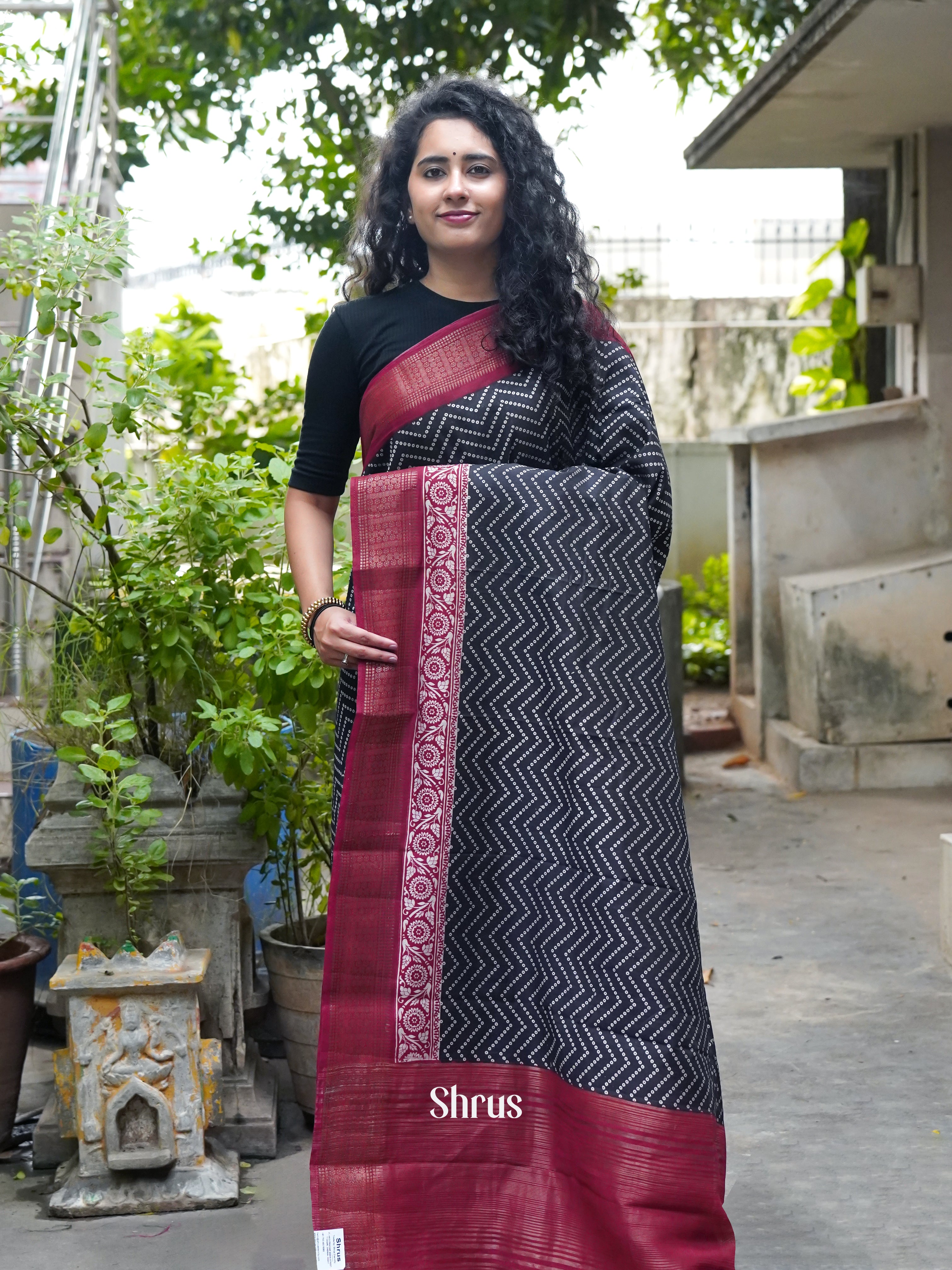Black & Maroon - Art Modal Saree - Shop on ShrusEternity.com