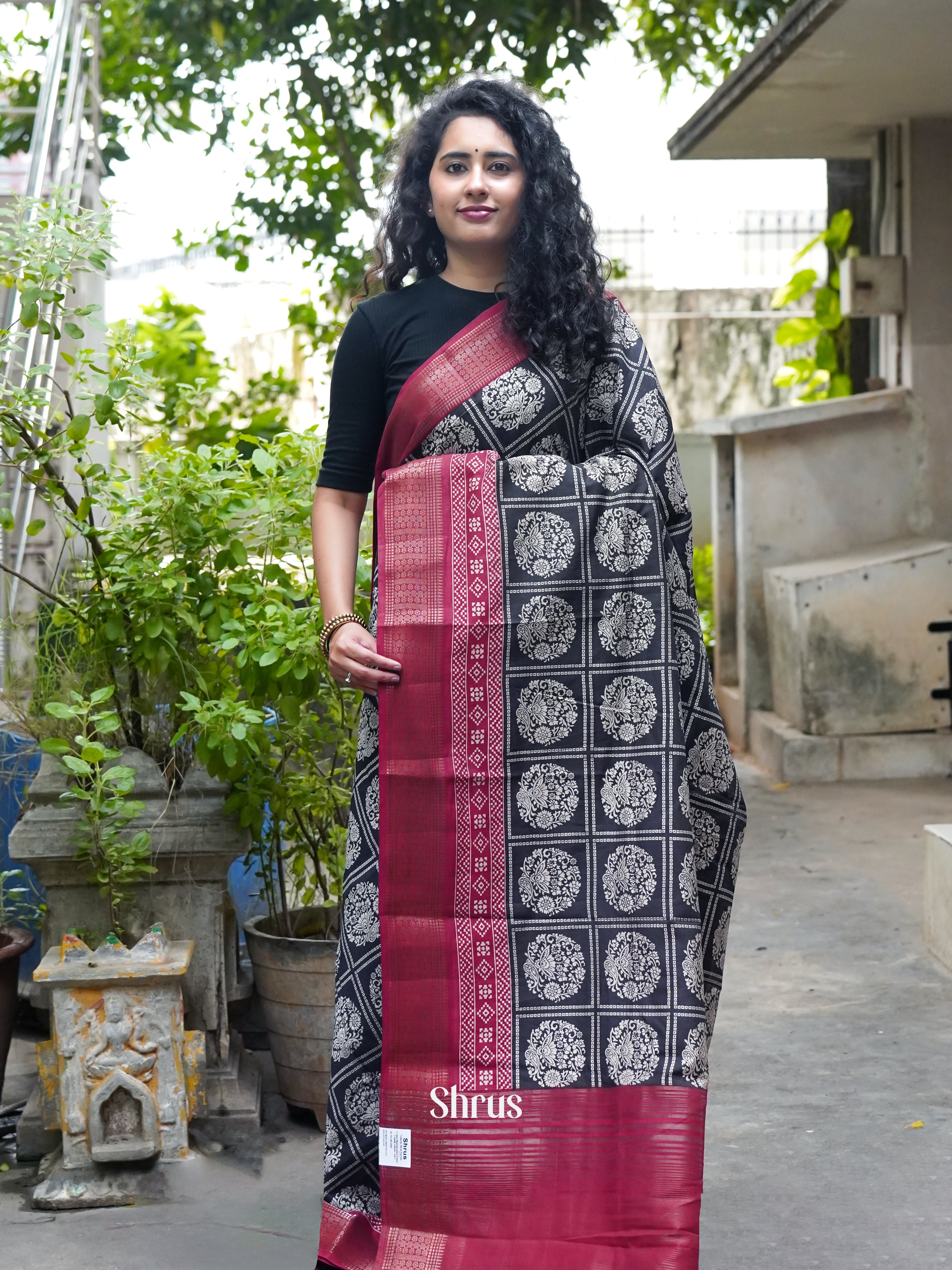 Black & Maroon - Art Modal Saree - Shop on ShrusEternity.com