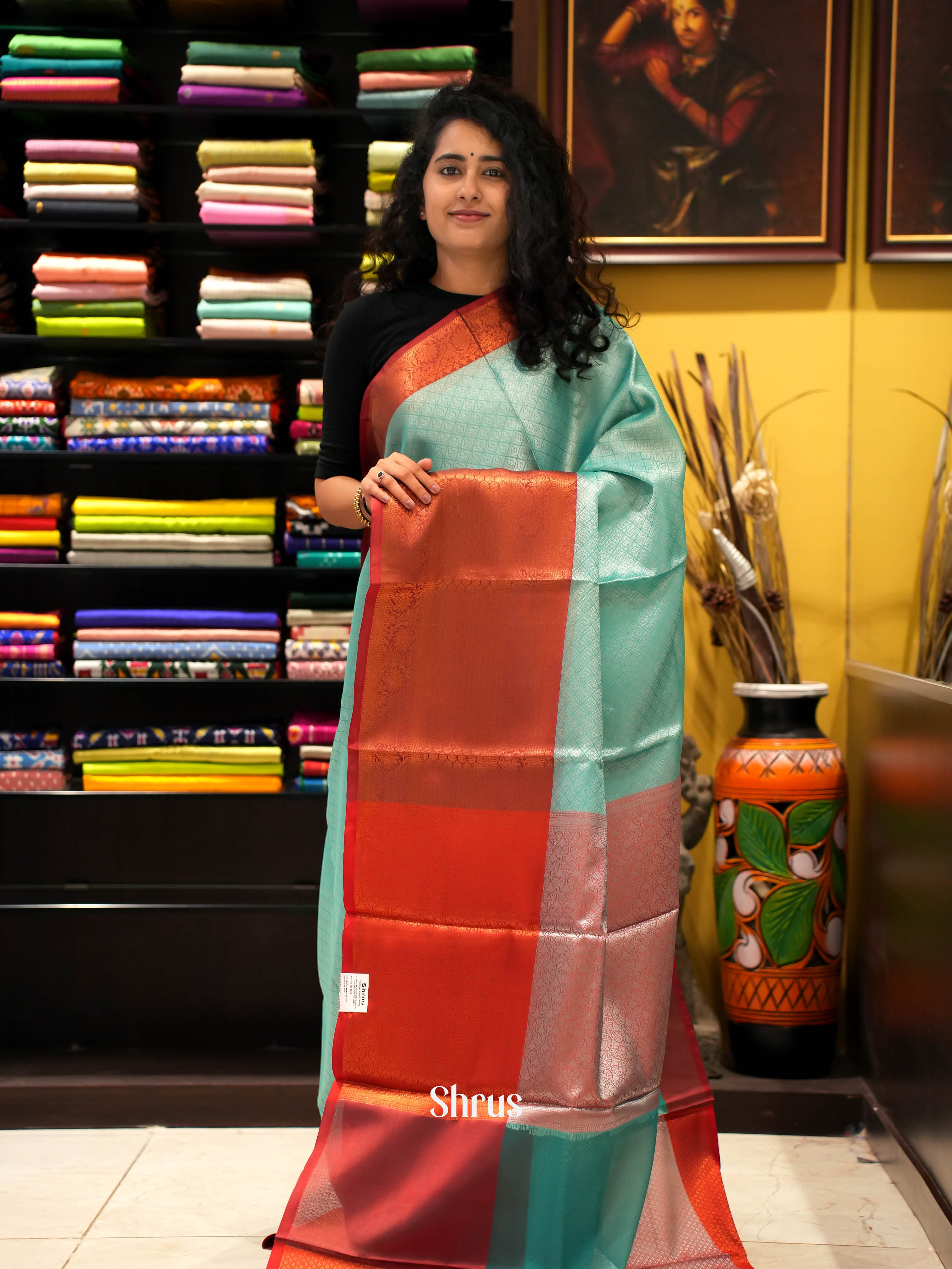 Green & Red - Tanchoi Saree - Shop on ShrusEternity.com
