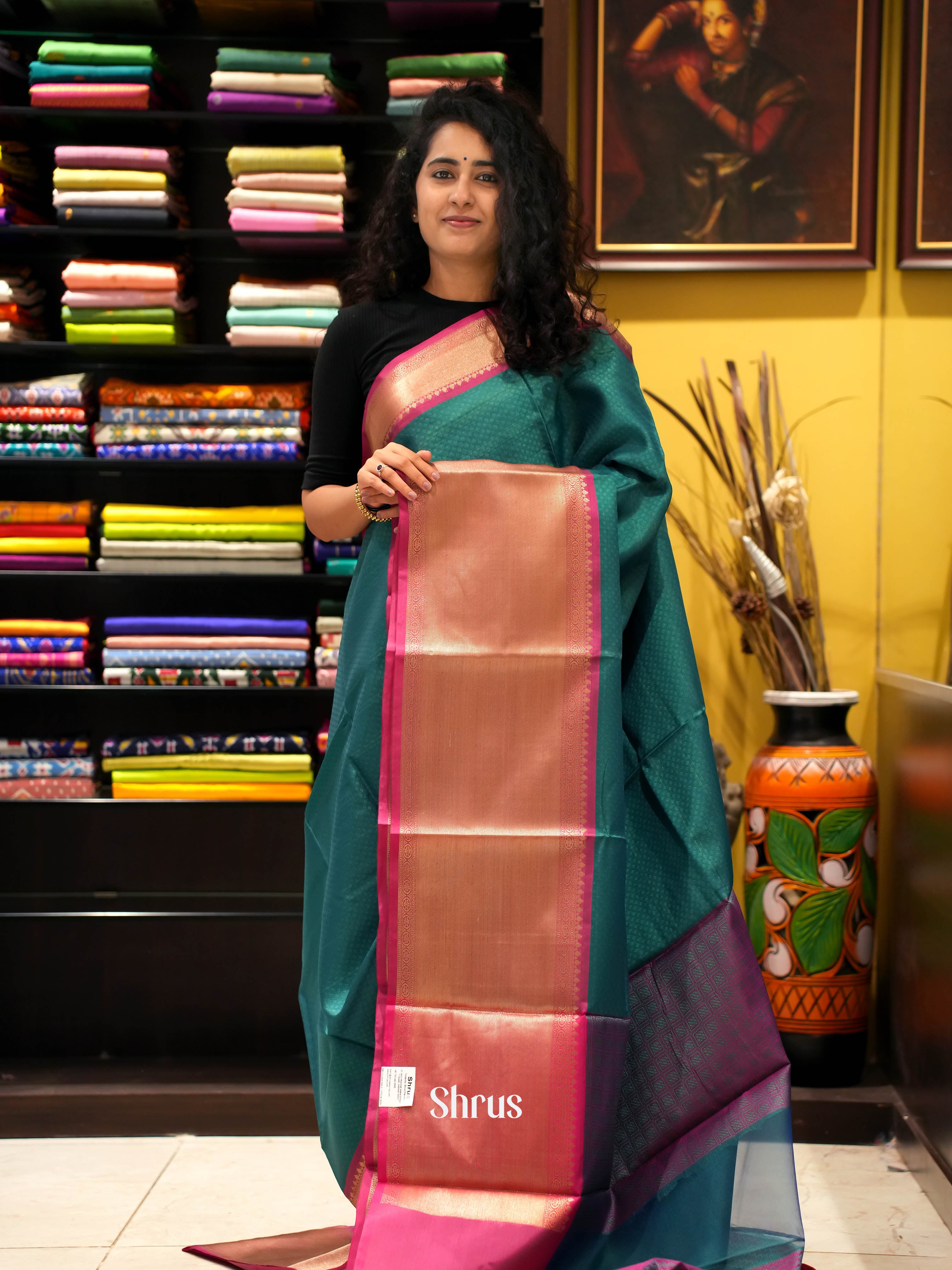 Green & Pink- Tanchoi Saree - Shop on ShrusEternity.com