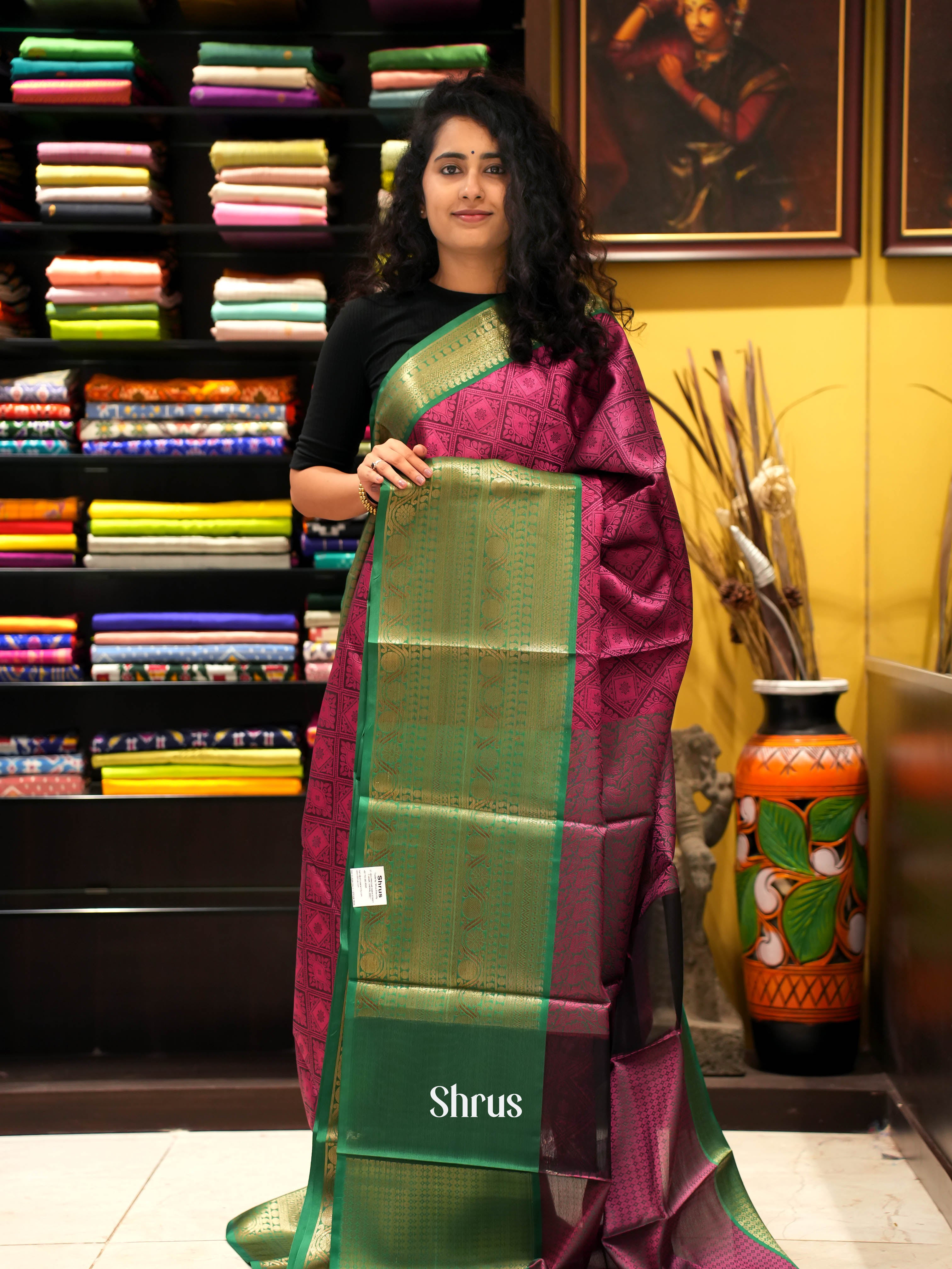 Maroon & Green - Tanchoi Saree - Shop on ShrusEternity.com