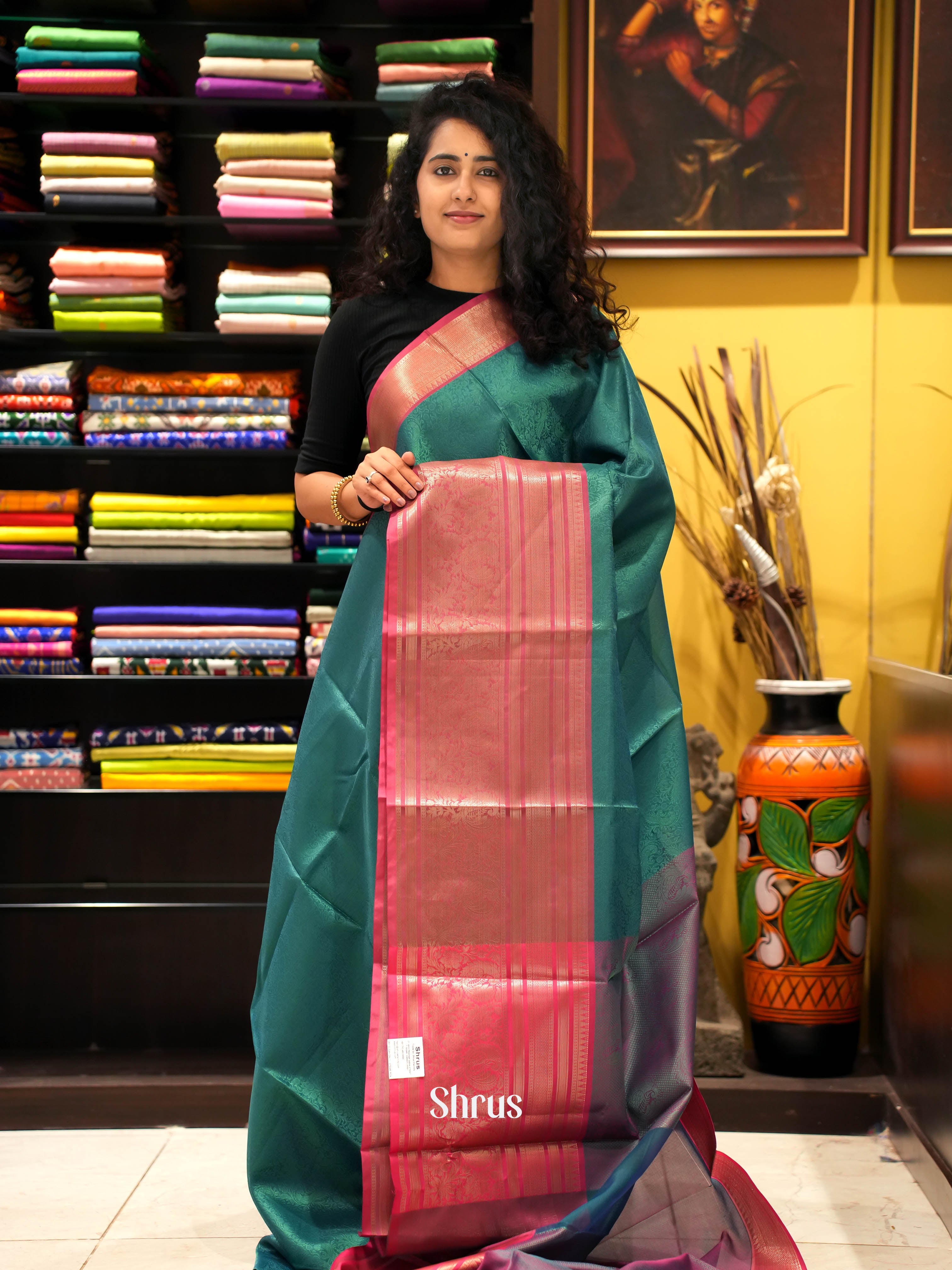 Green & Red - Tanchoi Saree - Shop on ShrusEternity.com
