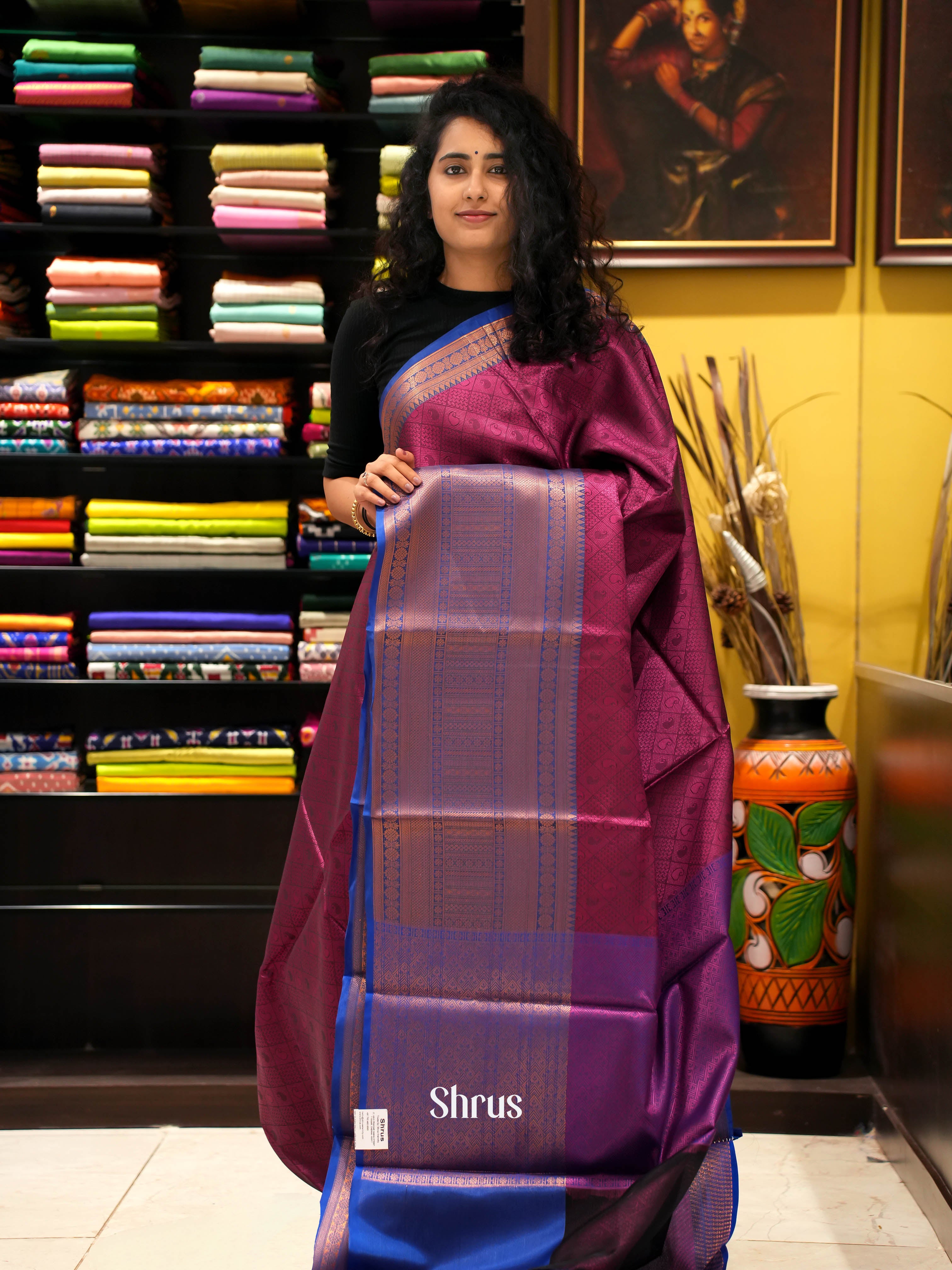 Purple & Blue - Tanchoi Saree - Shop on ShrusEternity.com