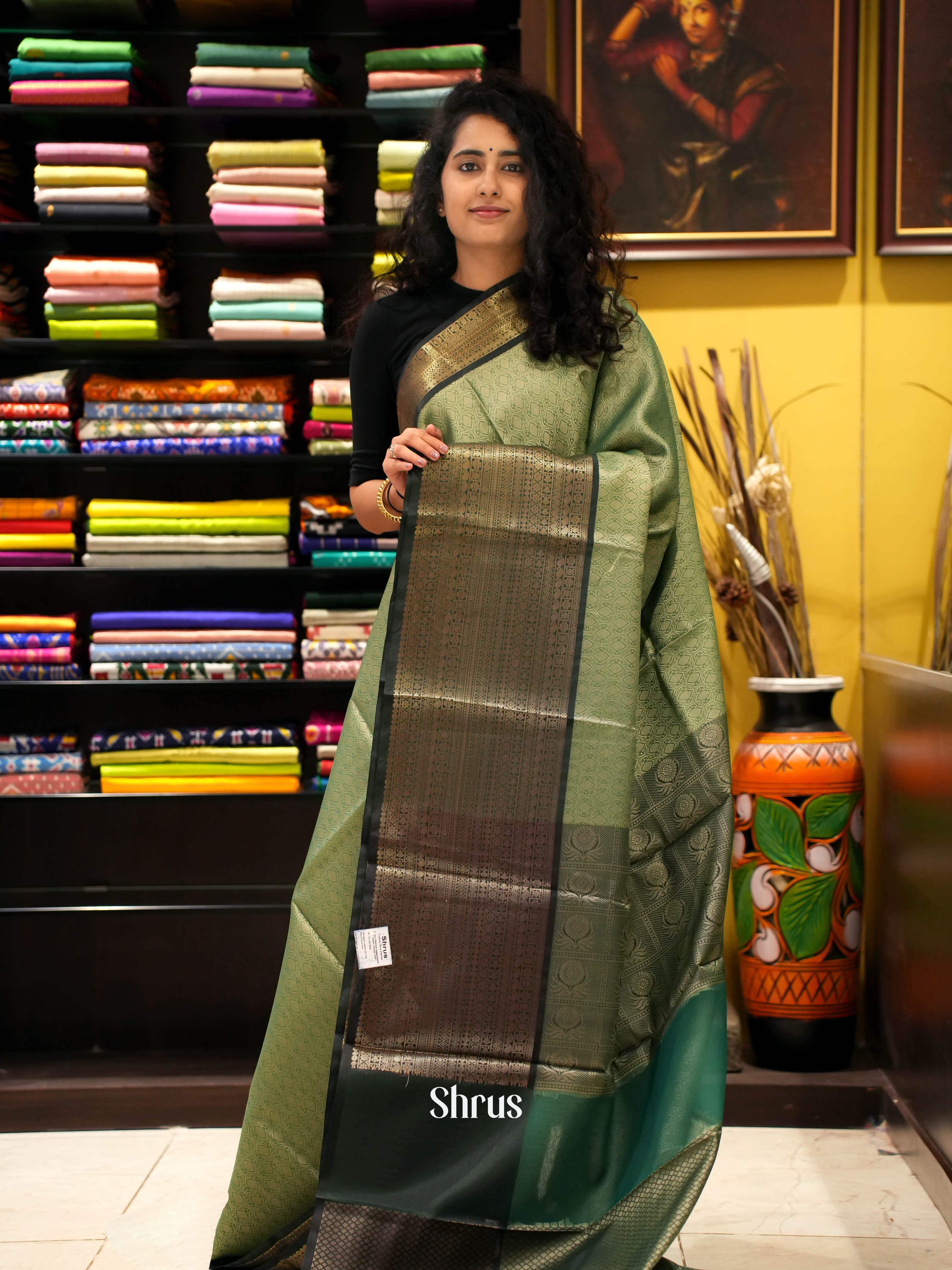 Green - Tanchoi Saree - Shop on ShrusEternity.com