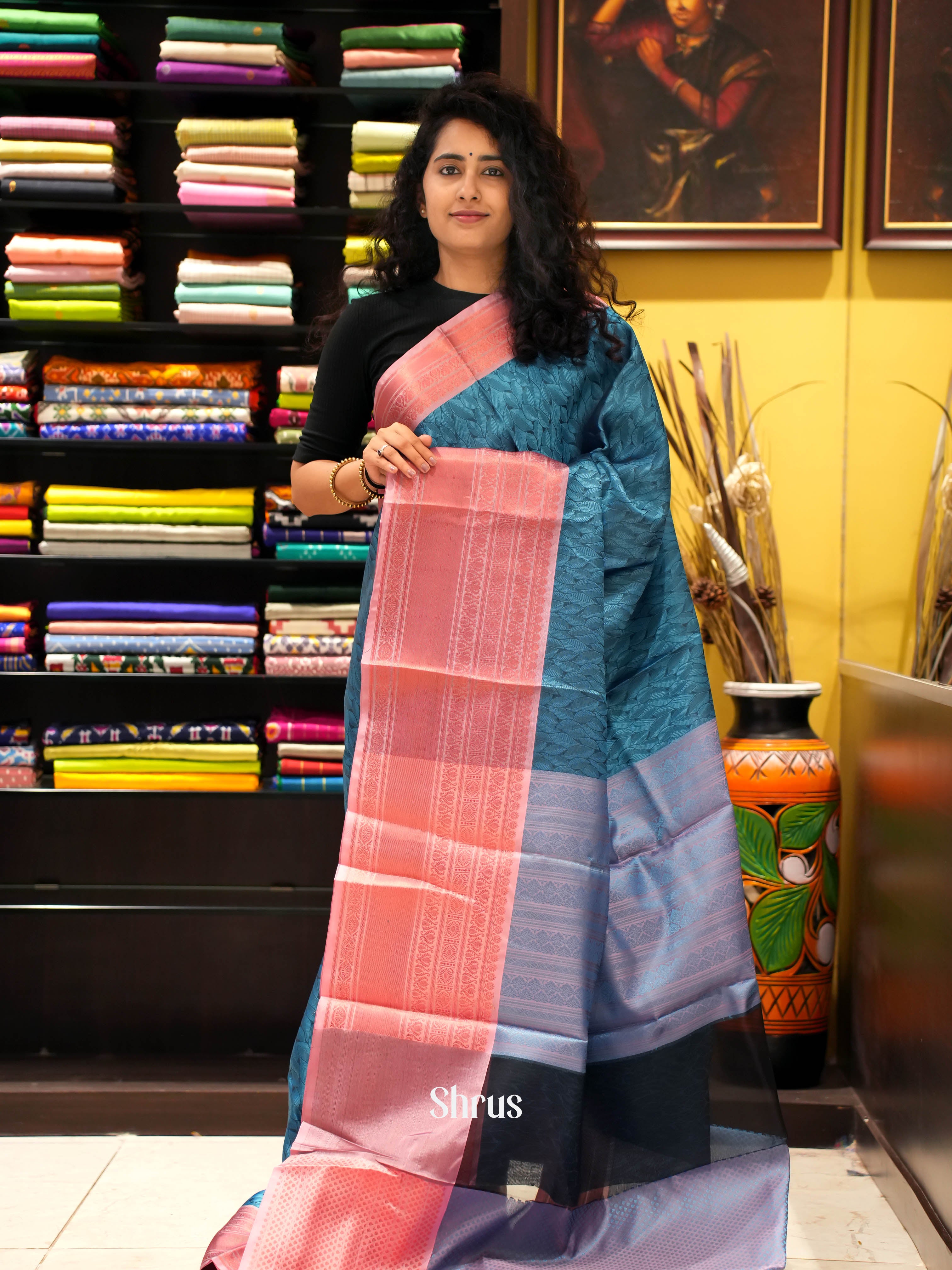 Blue & Pink - Tanchoi Saree - Shop on ShrusEternity.com
