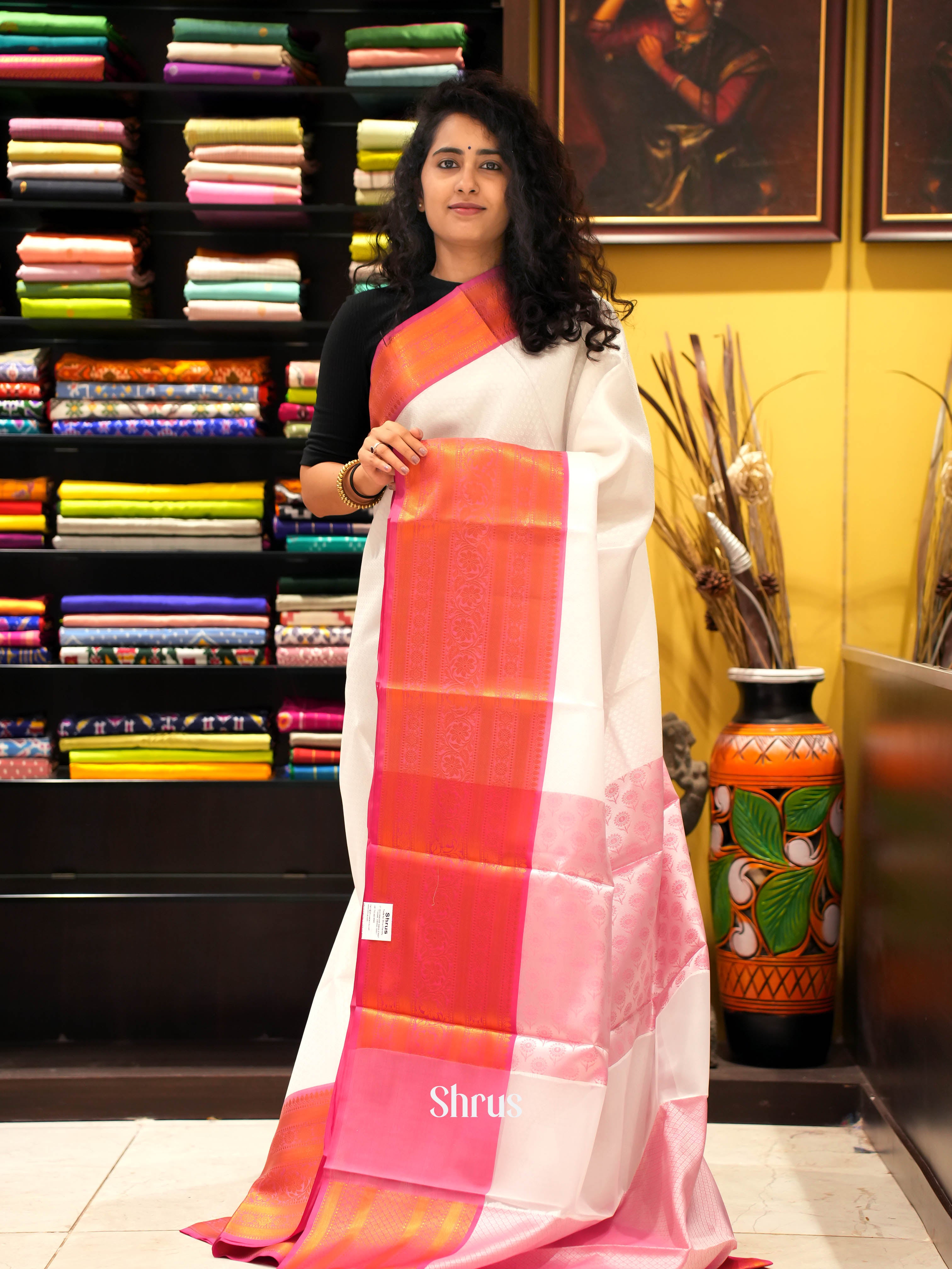White & Red - Tanchoi Saree - Shop on ShrusEternity.com