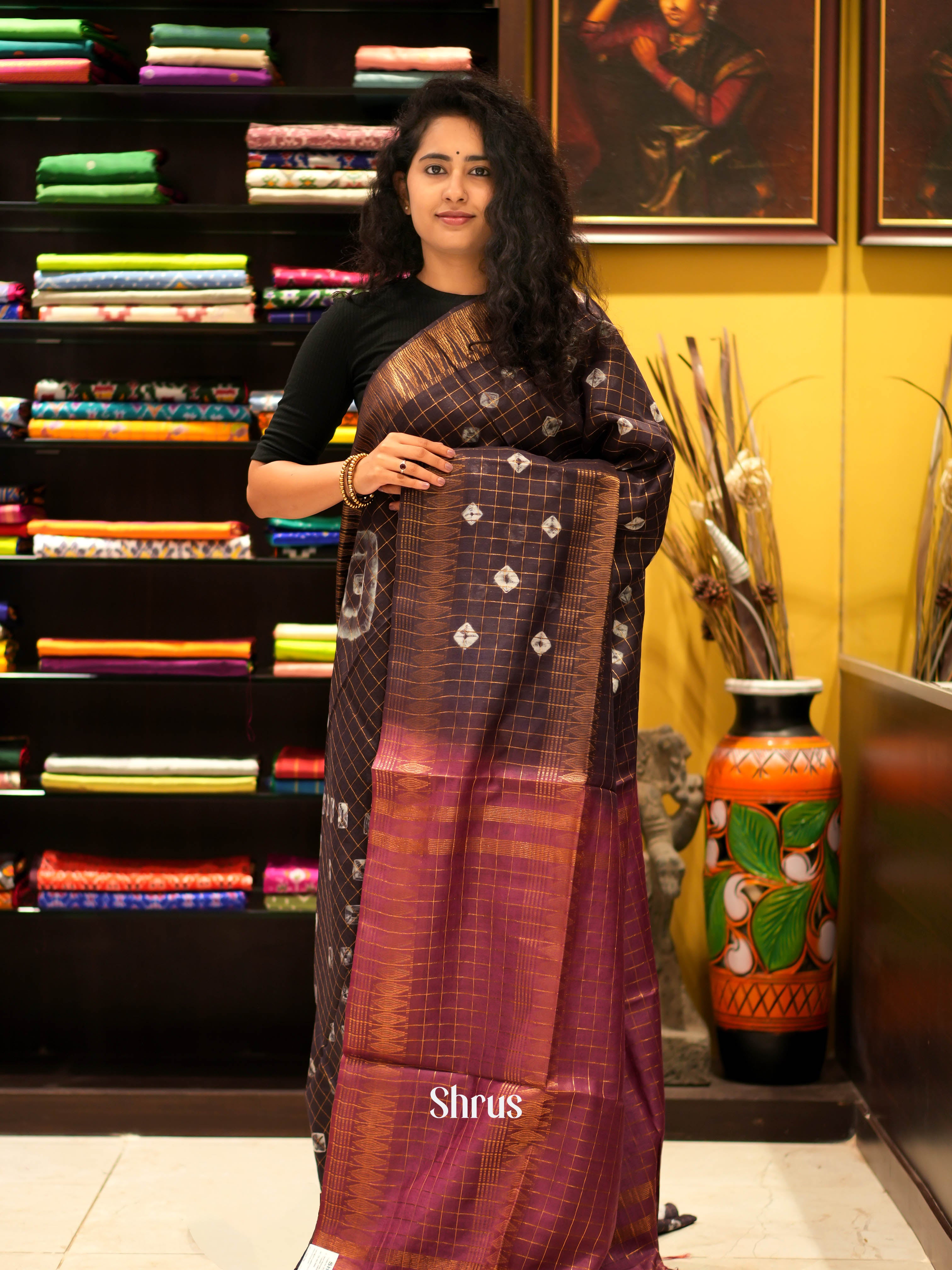 Coffee Brown & Brown - Shibori Saree - Shop on ShrusEternity.com