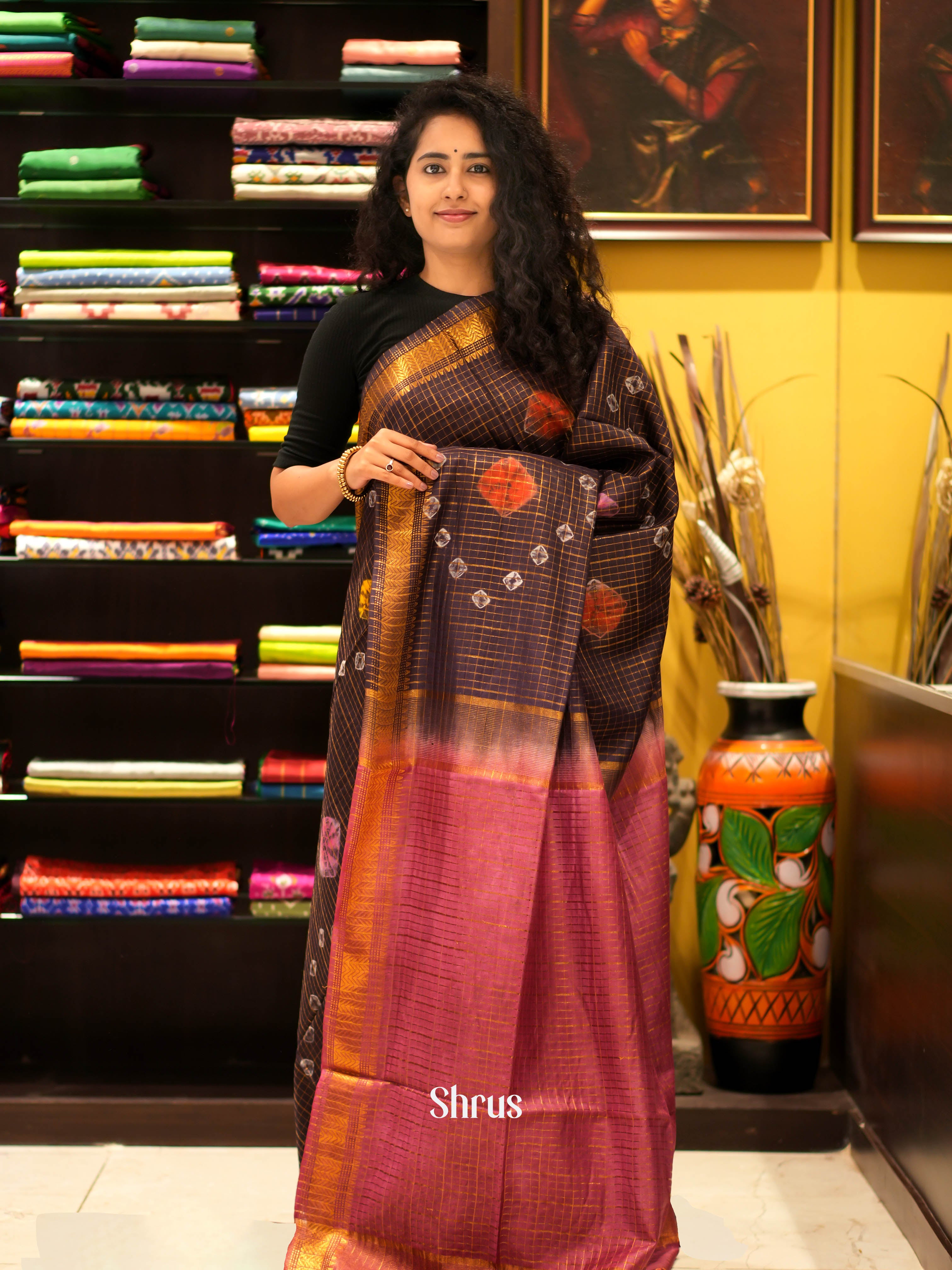 Coffee Brown & Brown - Shibori Saree - Shop on ShrusEternity.com