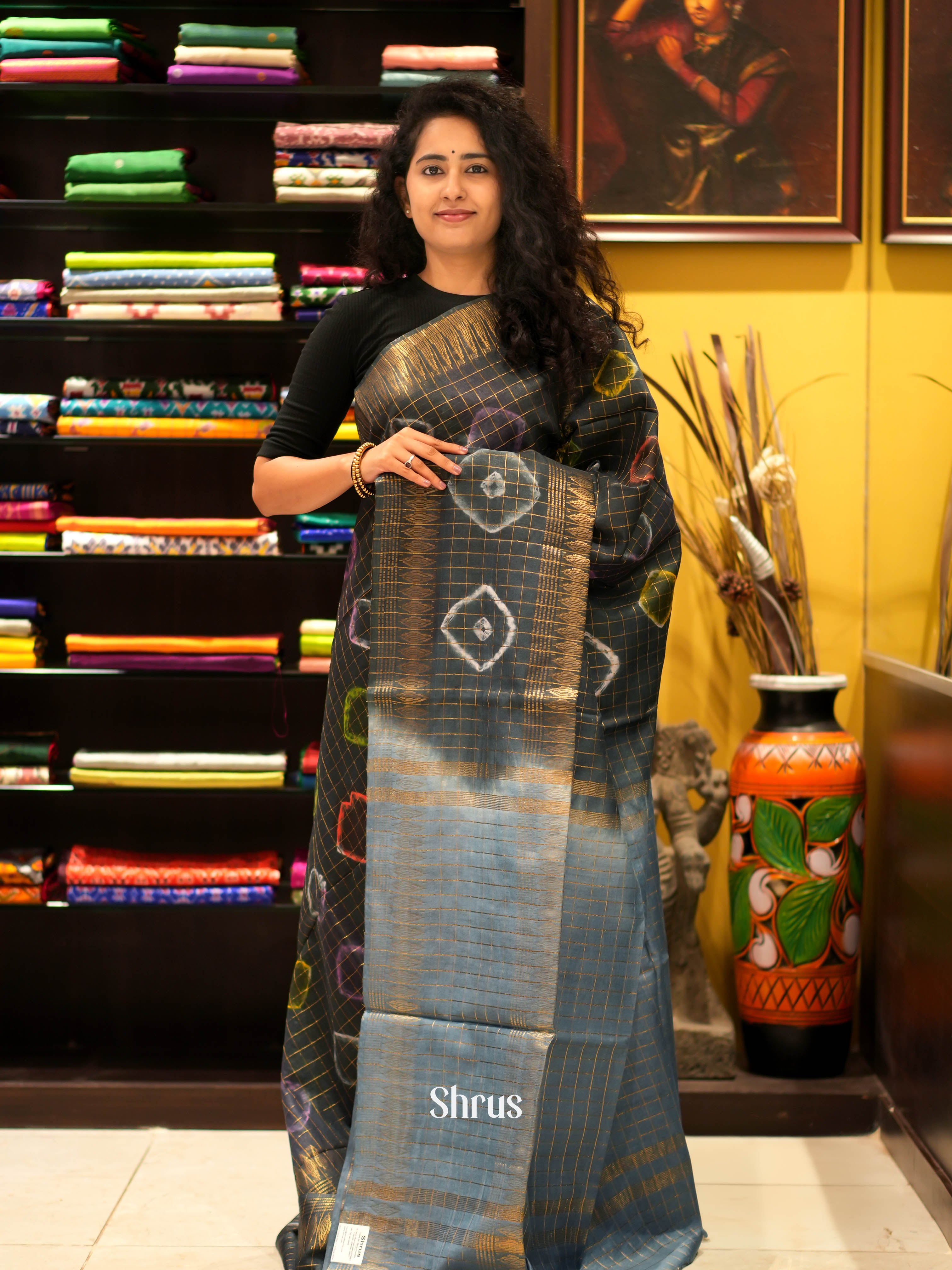 Black & Grey - Shibori Saree - Shop on ShrusEternity.com