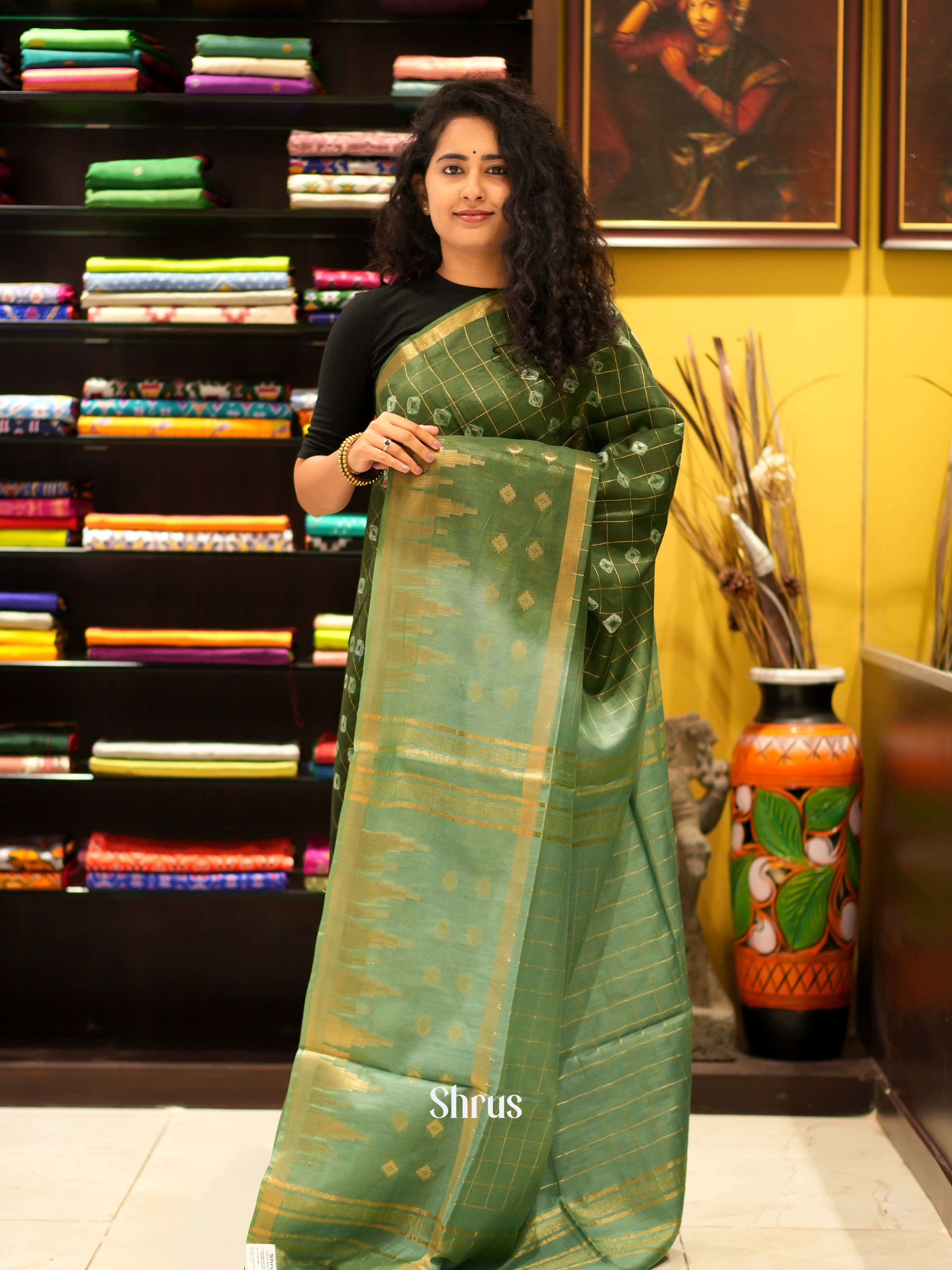 Mehandi Green & Green - Shibori Saree - Shop on ShrusEternity.com
