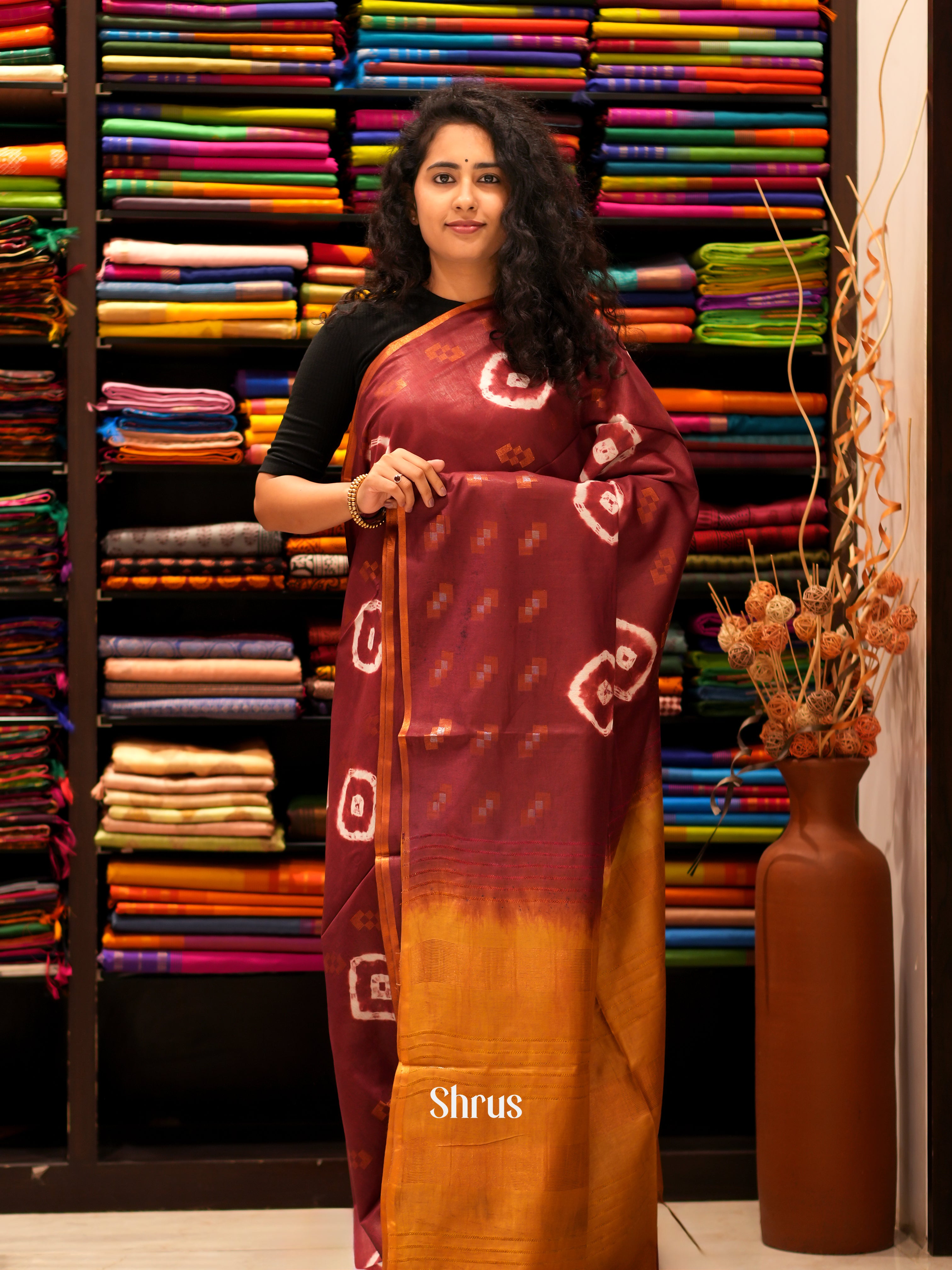 Brown - Shibori Saree - Shop on ShrusEternity.com