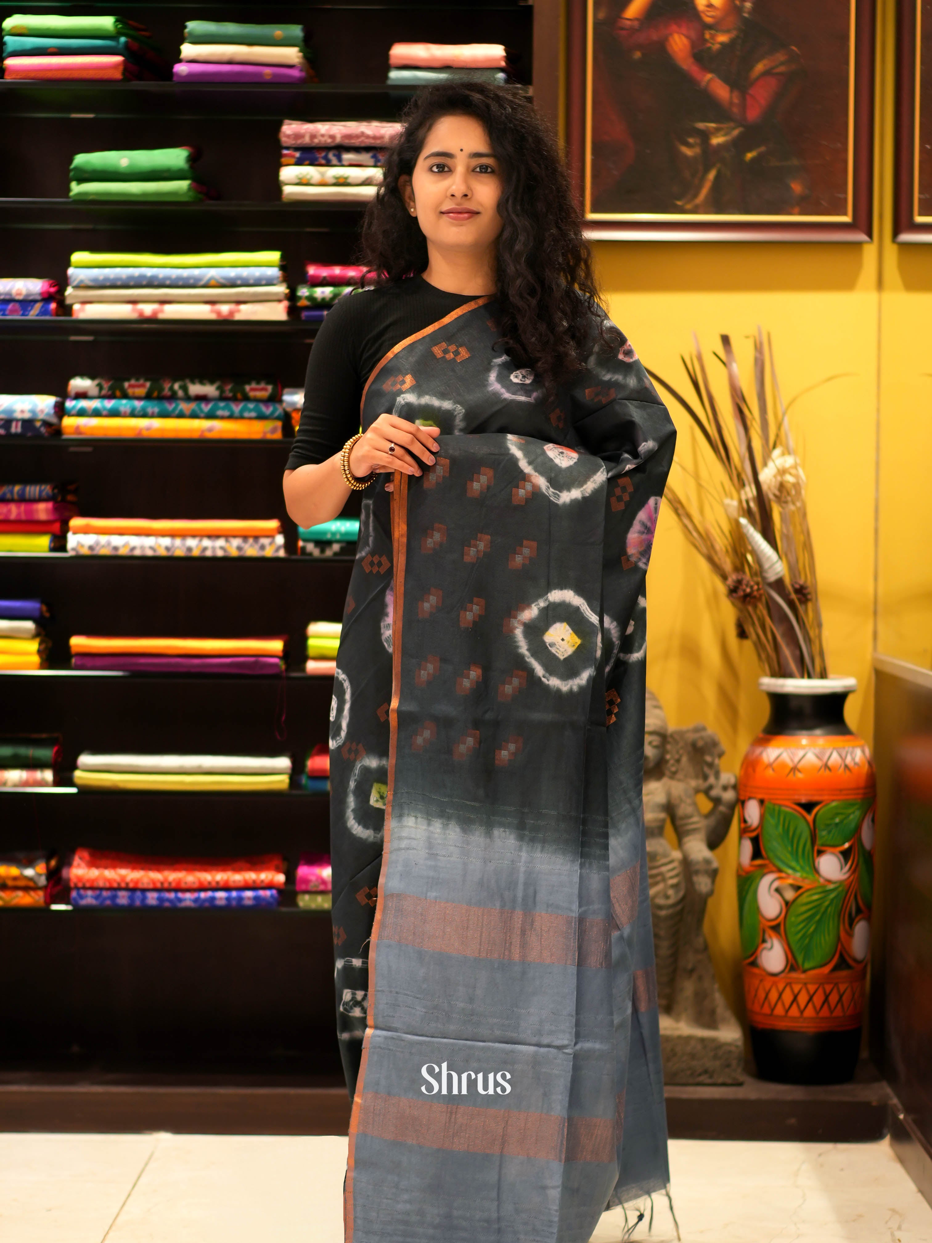 Black & Grey - Shibori Saree - Shop on ShrusEternity.com