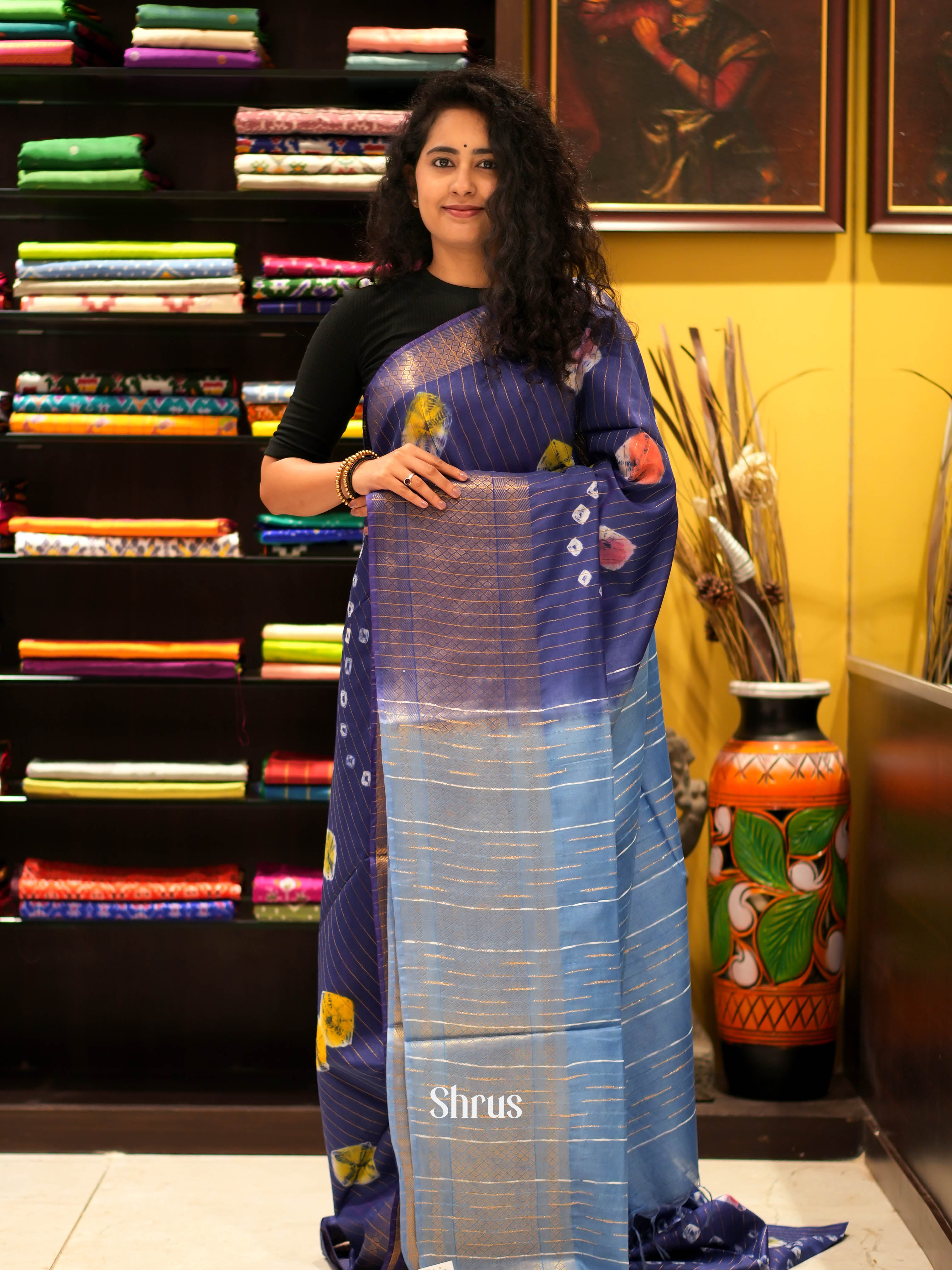 Violet & Blue- Shibori Saree - Shop on ShrusEternity.com