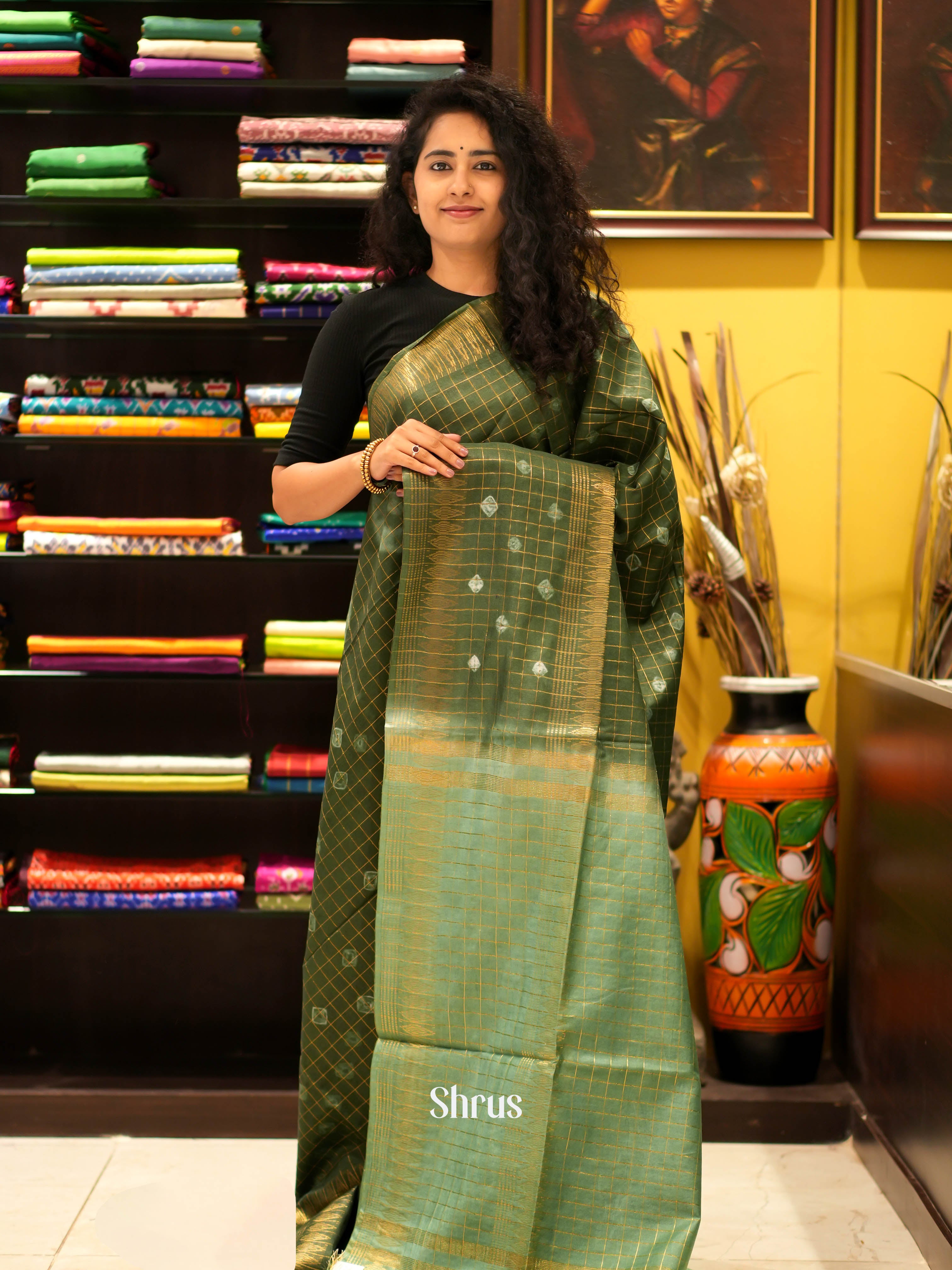 Mehandi Green & Green - Shibori Saree - Shop on ShrusEternity.com