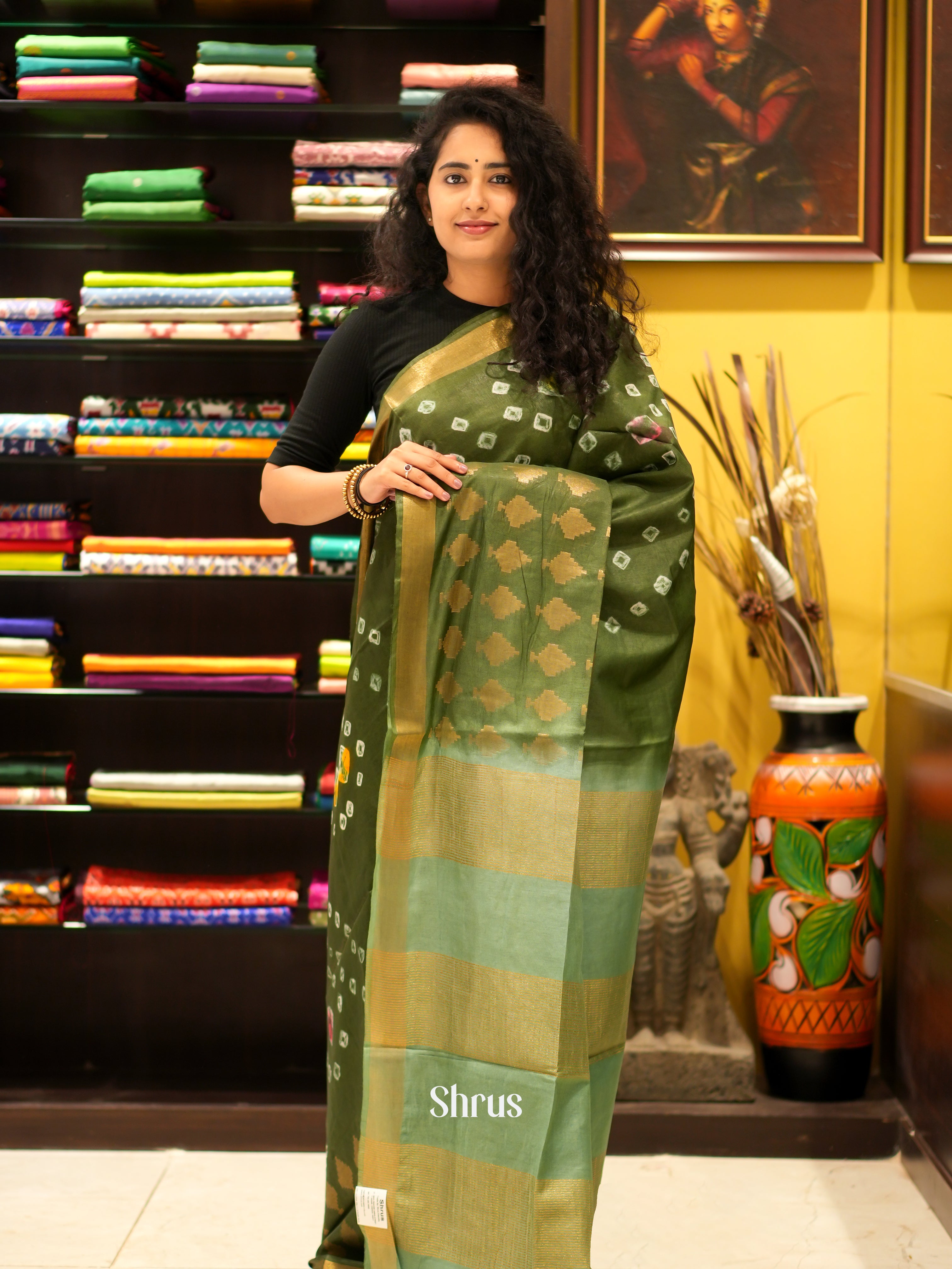 Mehandi Green & green - Shibori Saree - Shop on ShrusEternity.com