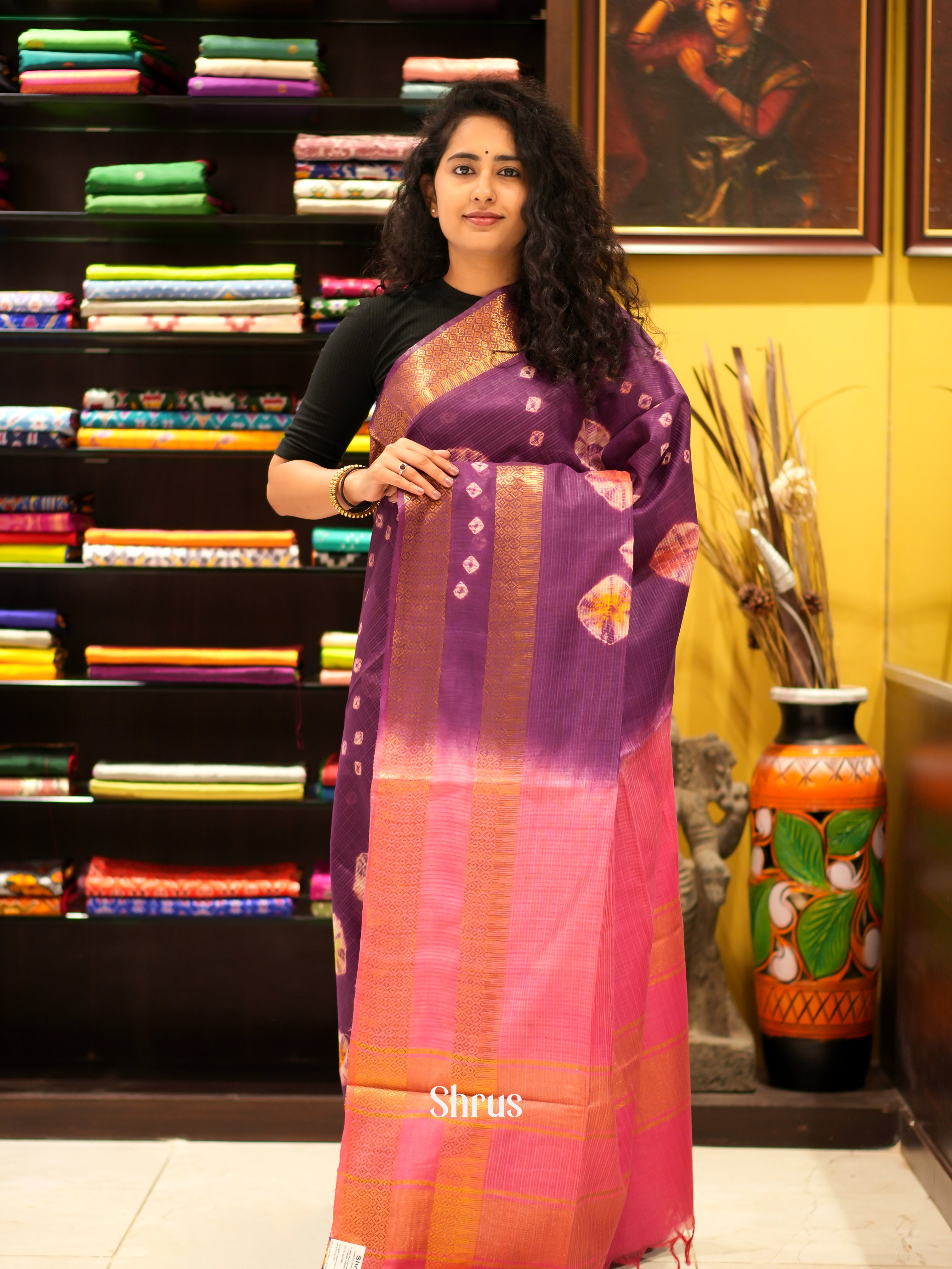 Purple & Pink - Shibori Saree - Shop on ShrusEternity.com