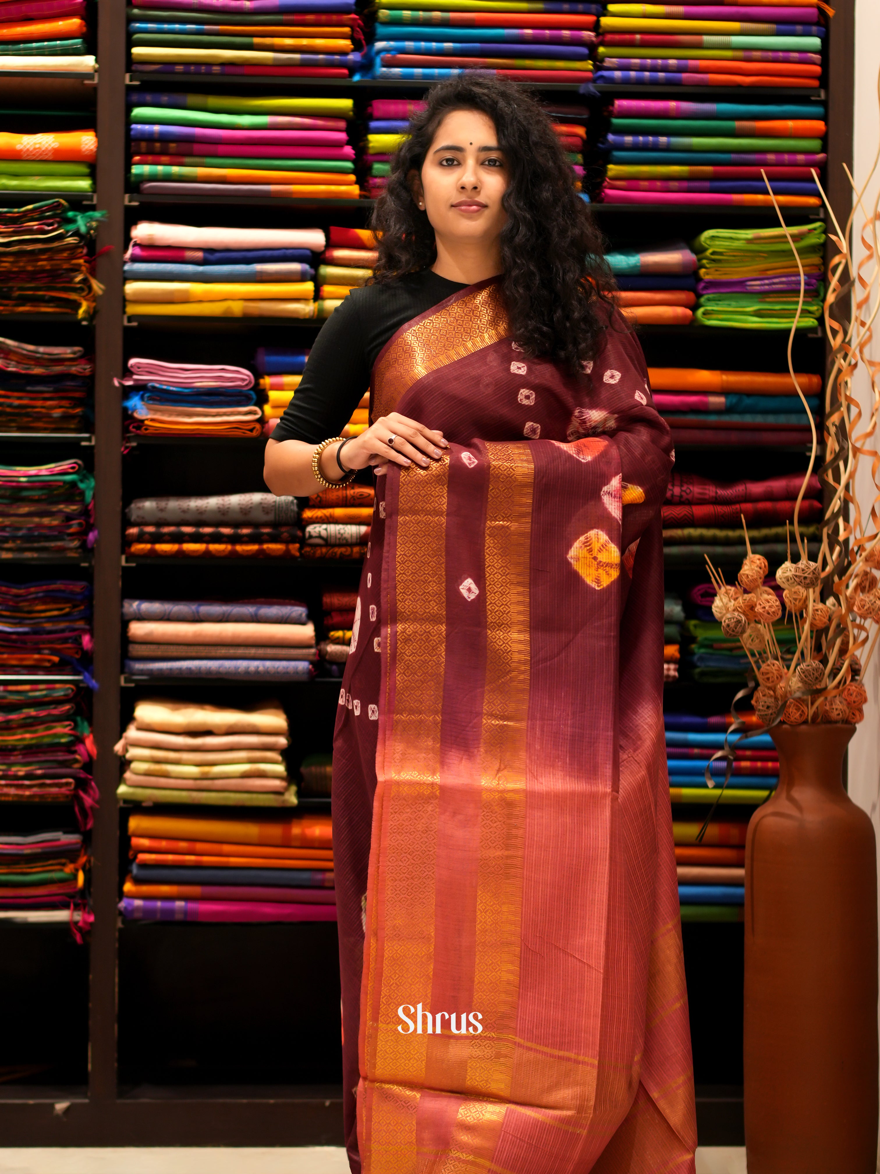 Brown & Brick - Shibori Saree - Shop on ShrusEternity.com