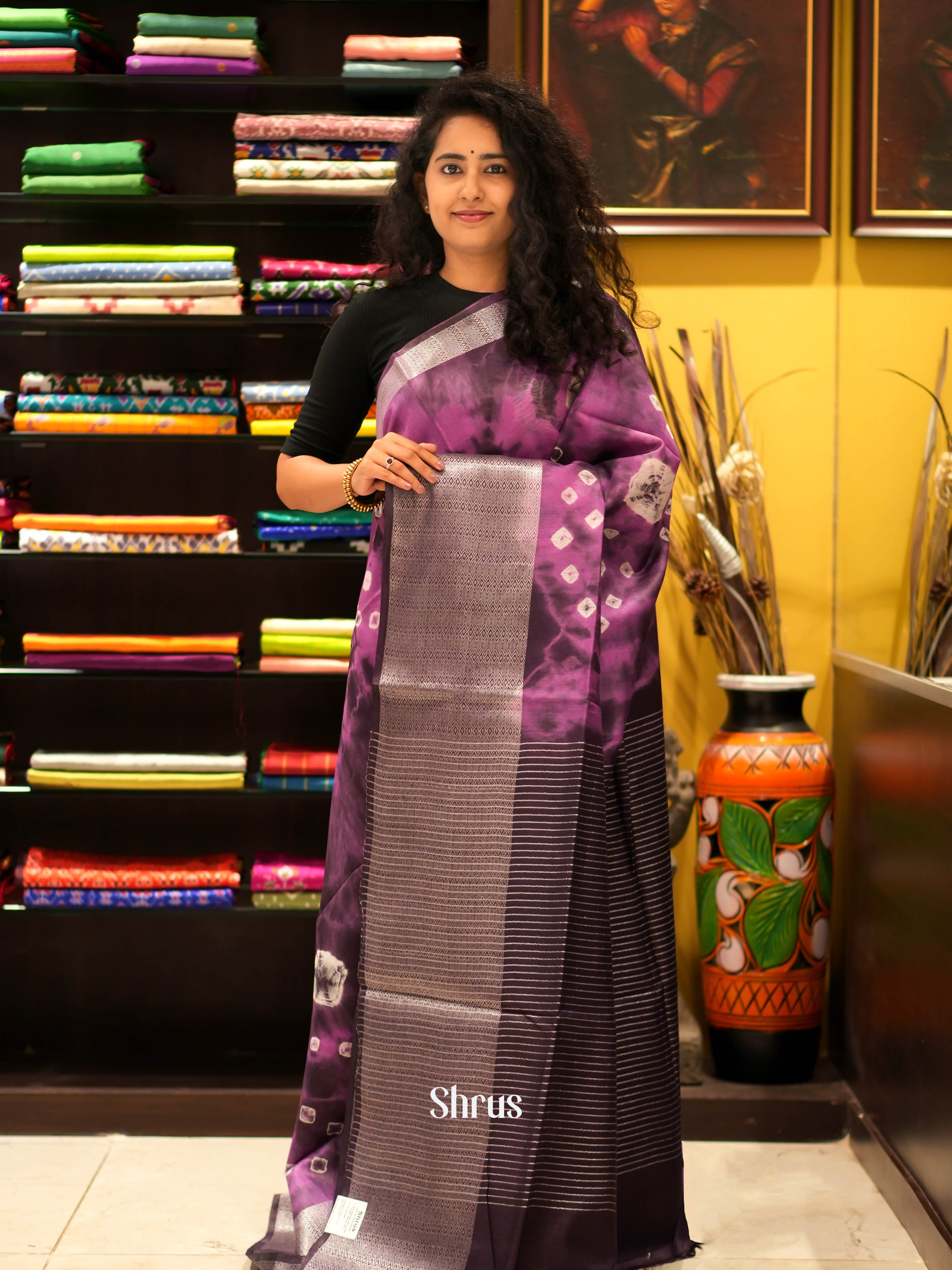 Purple & Brown - Shibori Saree - Shop on ShrusEternity.com