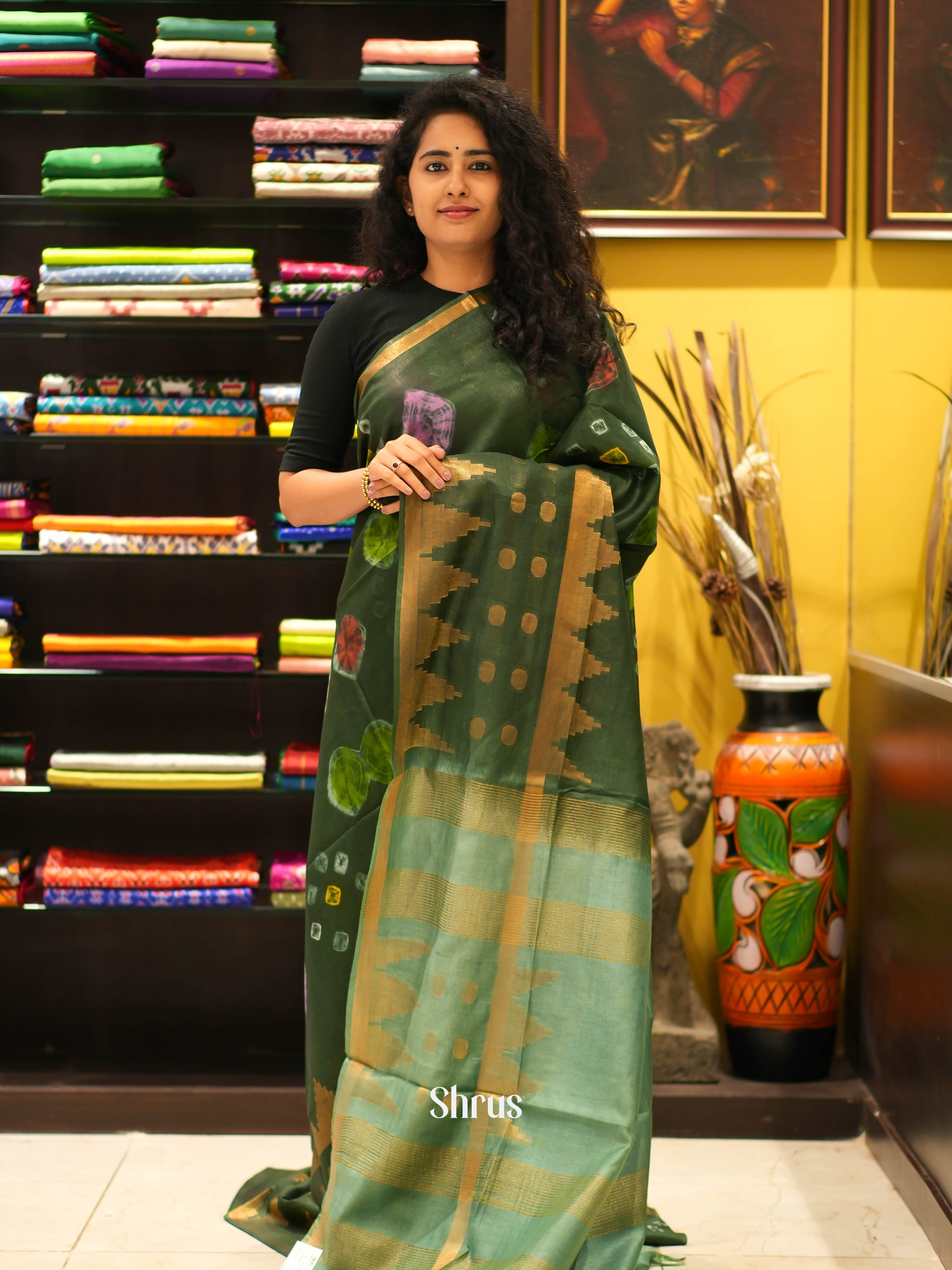 Mehandi Green & Green - Shibori Saree - Shop on ShrusEternity.com