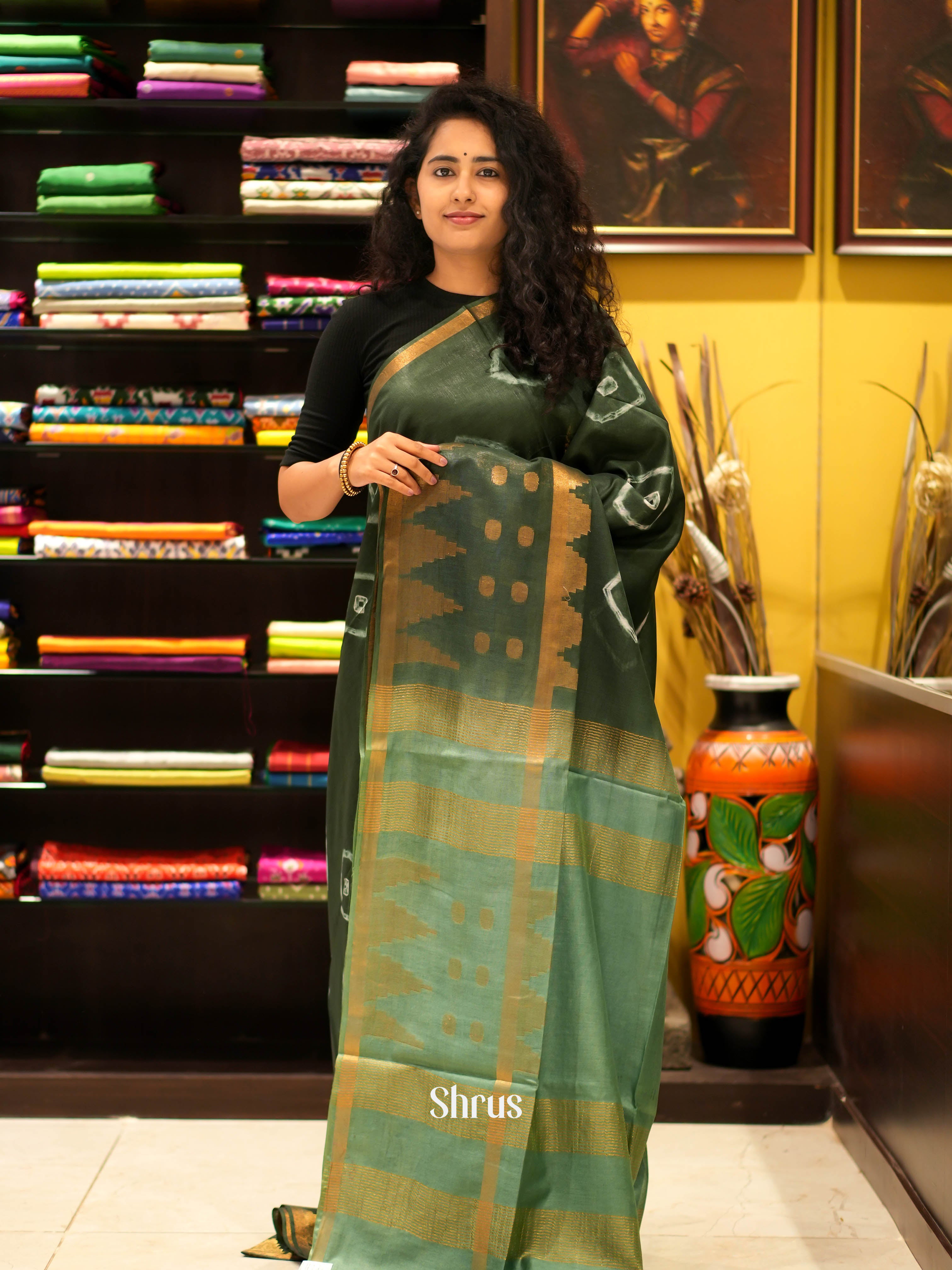 Mehandi Green & Green - Shibori Saree - Shop on ShrusEternity.com