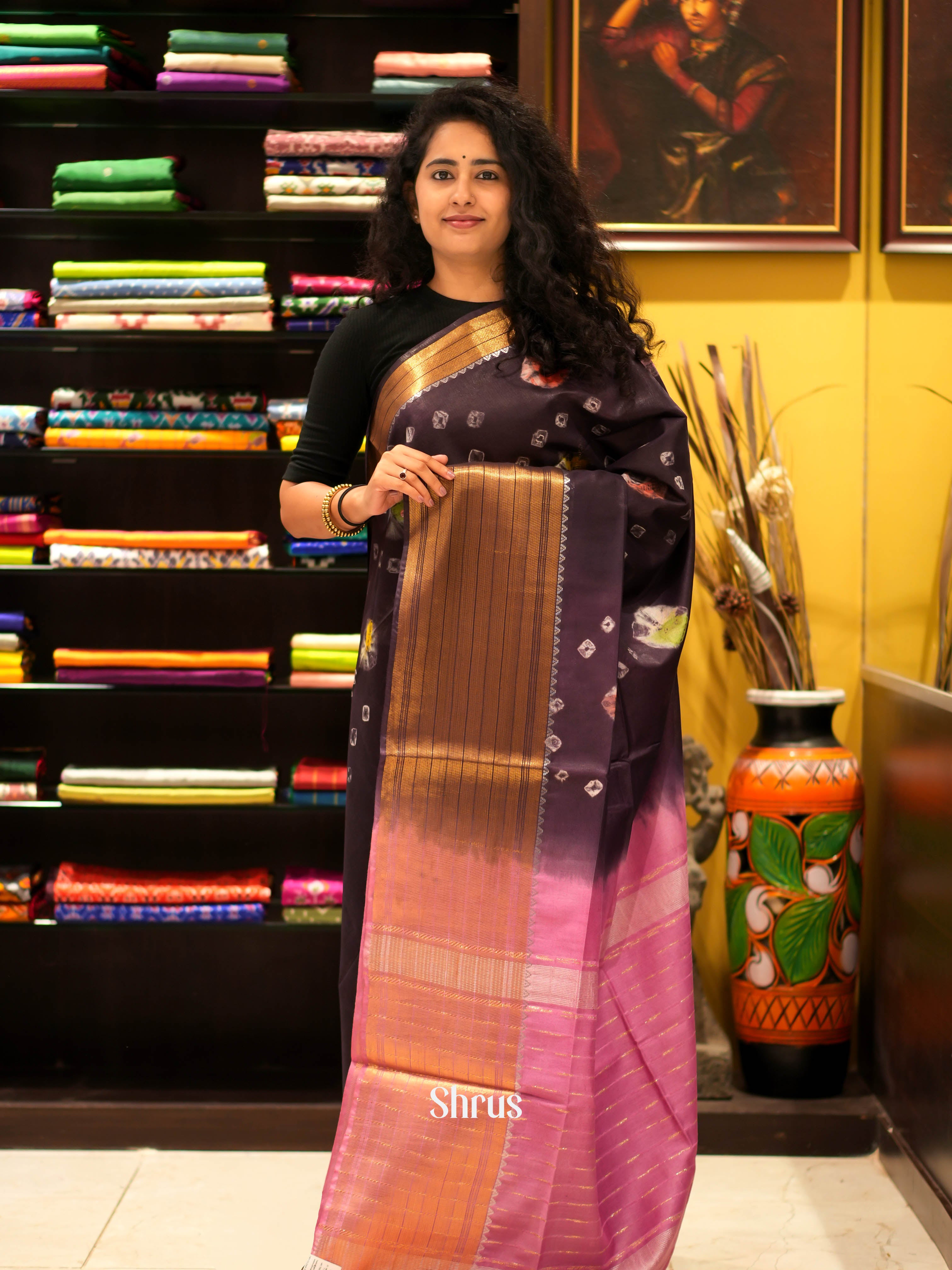 Purple & Pink- Shibori Saree - Shop on ShrusEternity.com