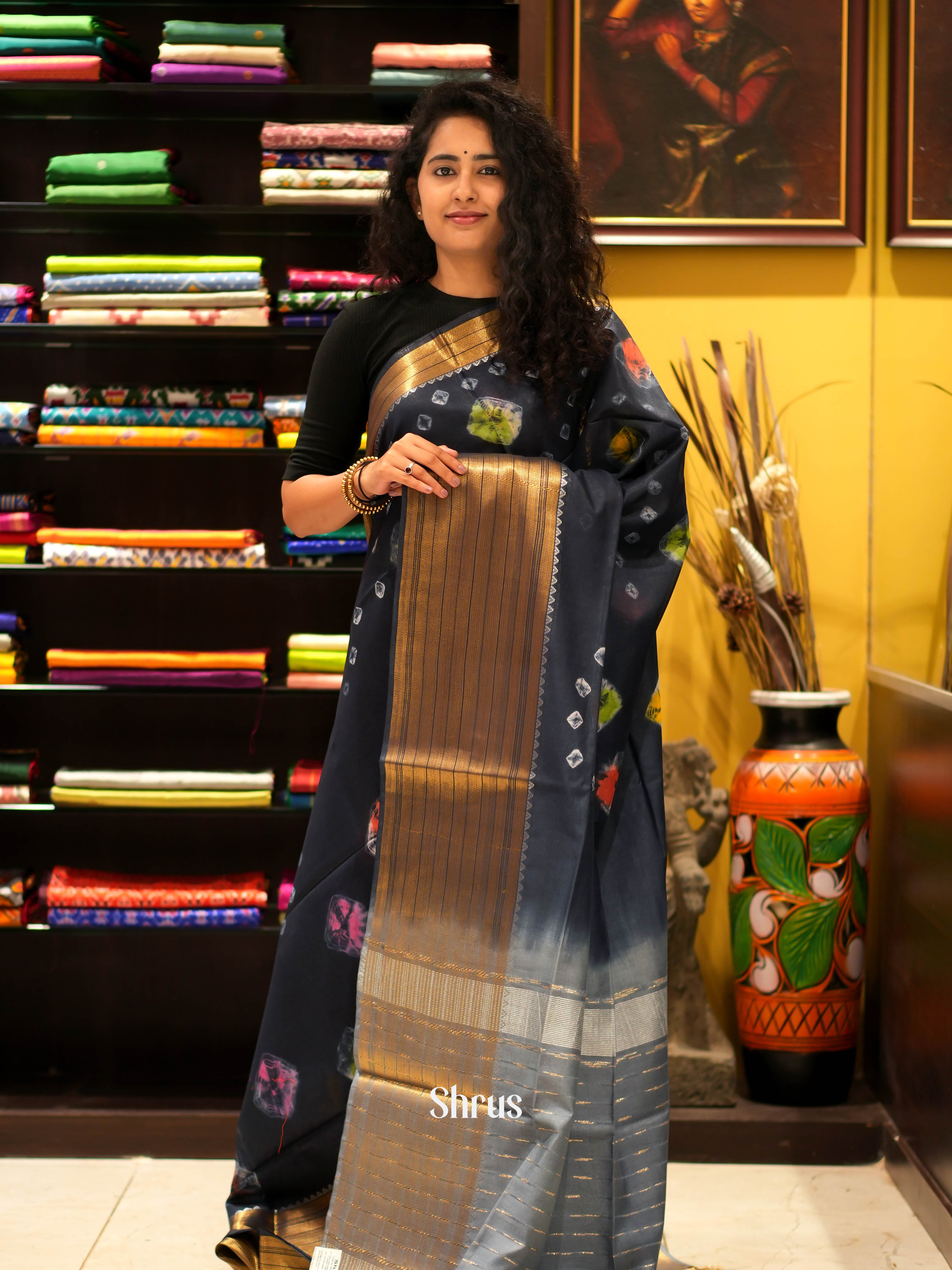 Black & Grey - Shibori Saree - Shop on ShrusEternity.com