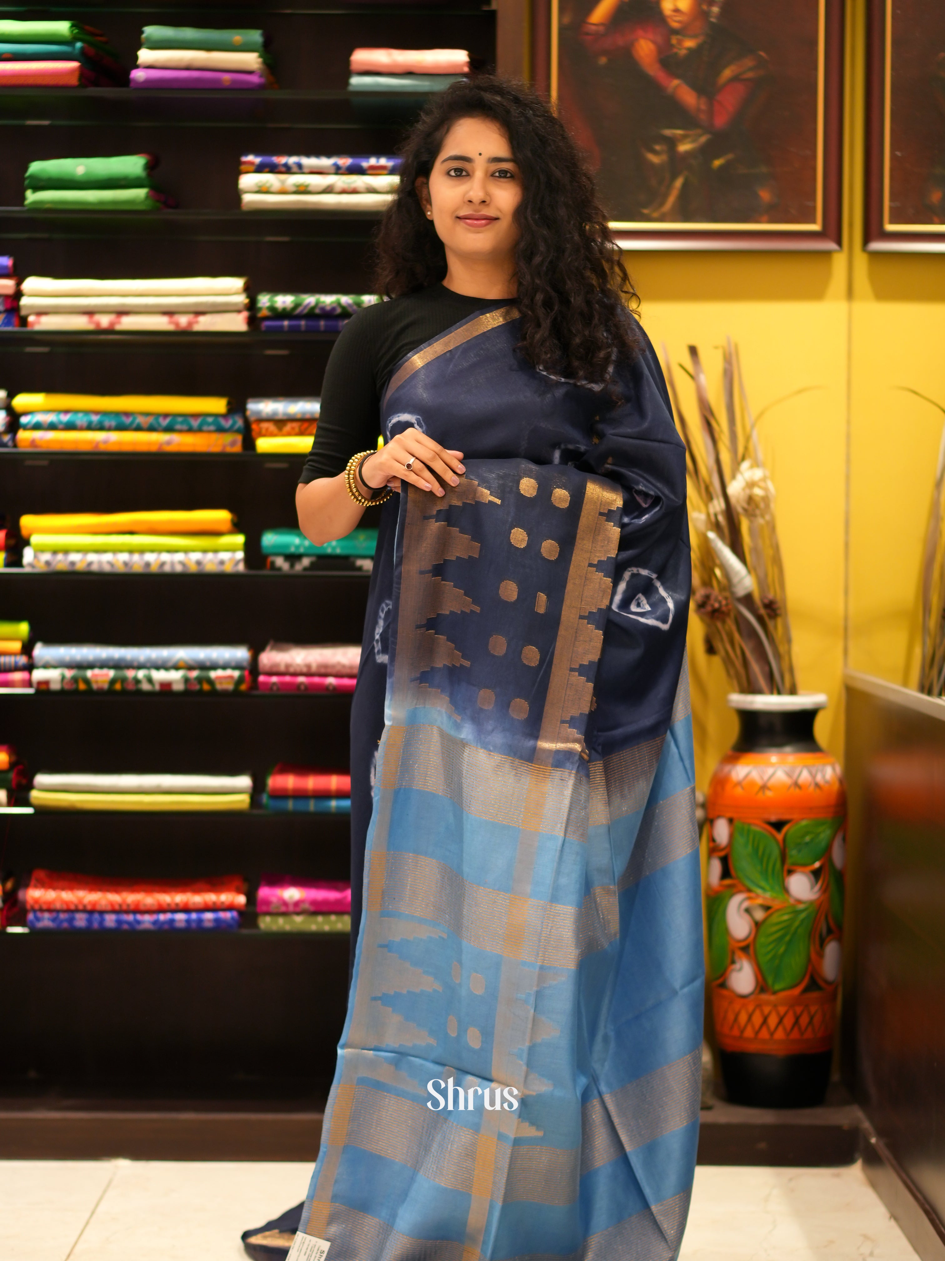 Blue & Lite Blue - Shibori Saree - Shop on ShrusEternity.com