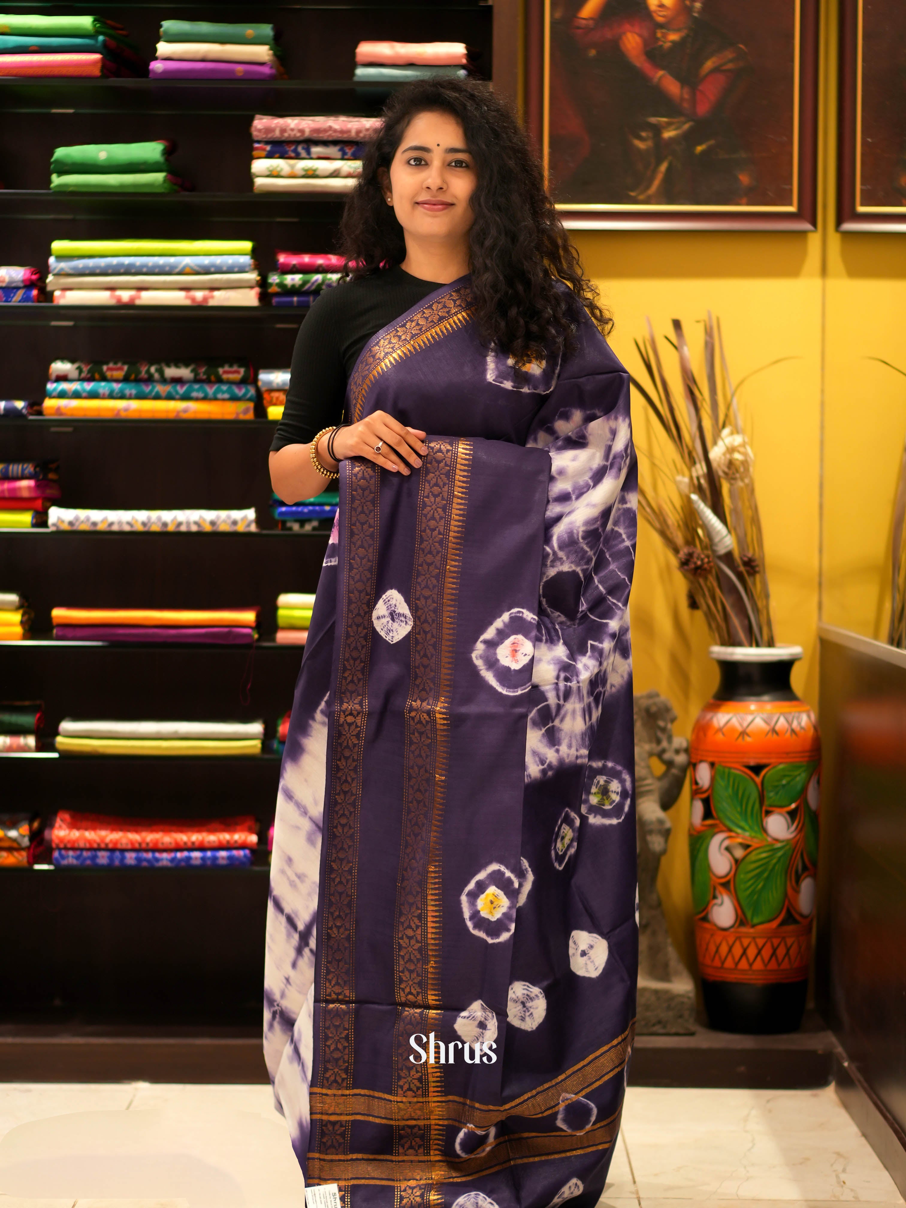 Cream & Violet - Shibori Saree - Shop on ShrusEternity.com