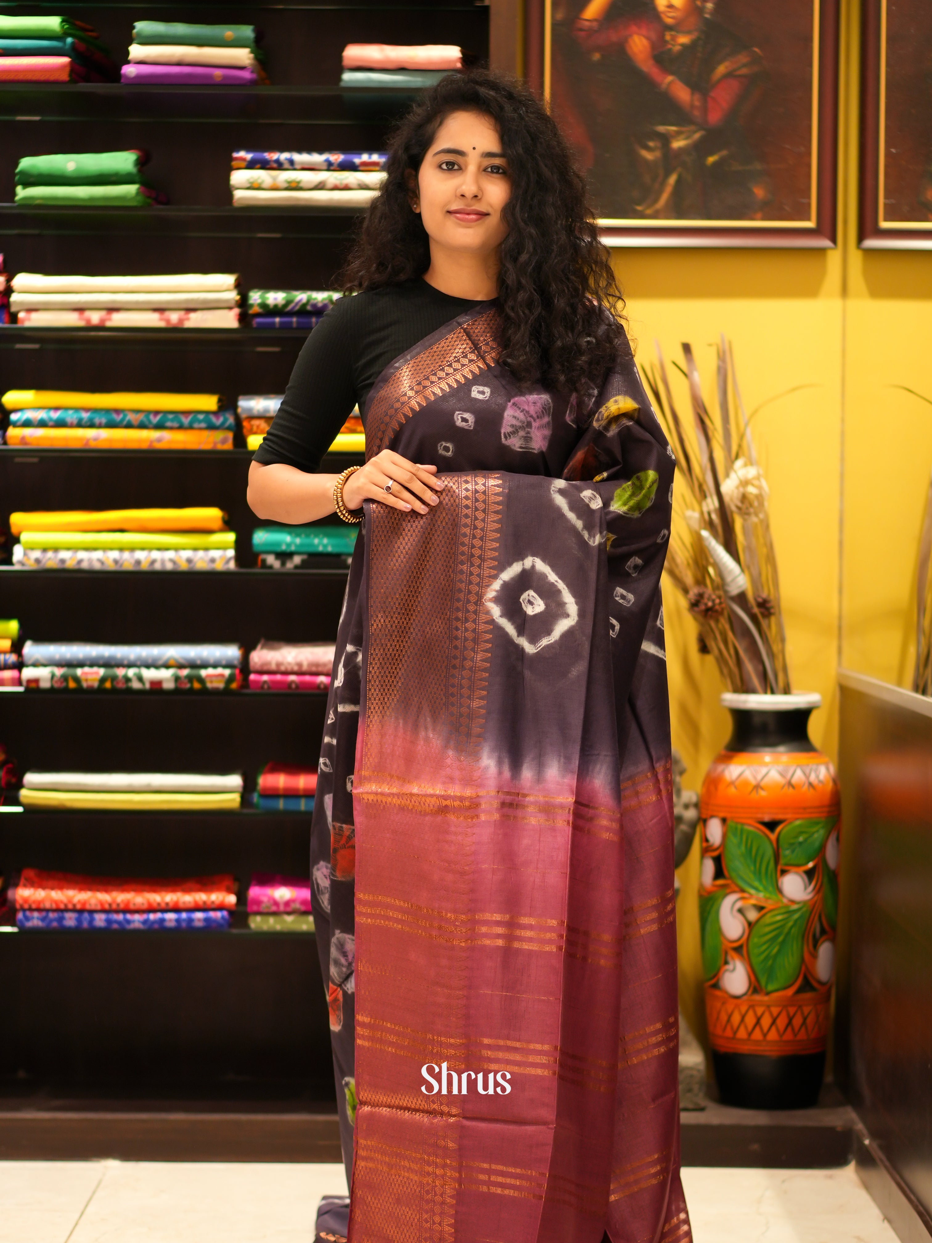 dark Brown & Brown - Shibori Saree - Shop on ShrusEternity.com