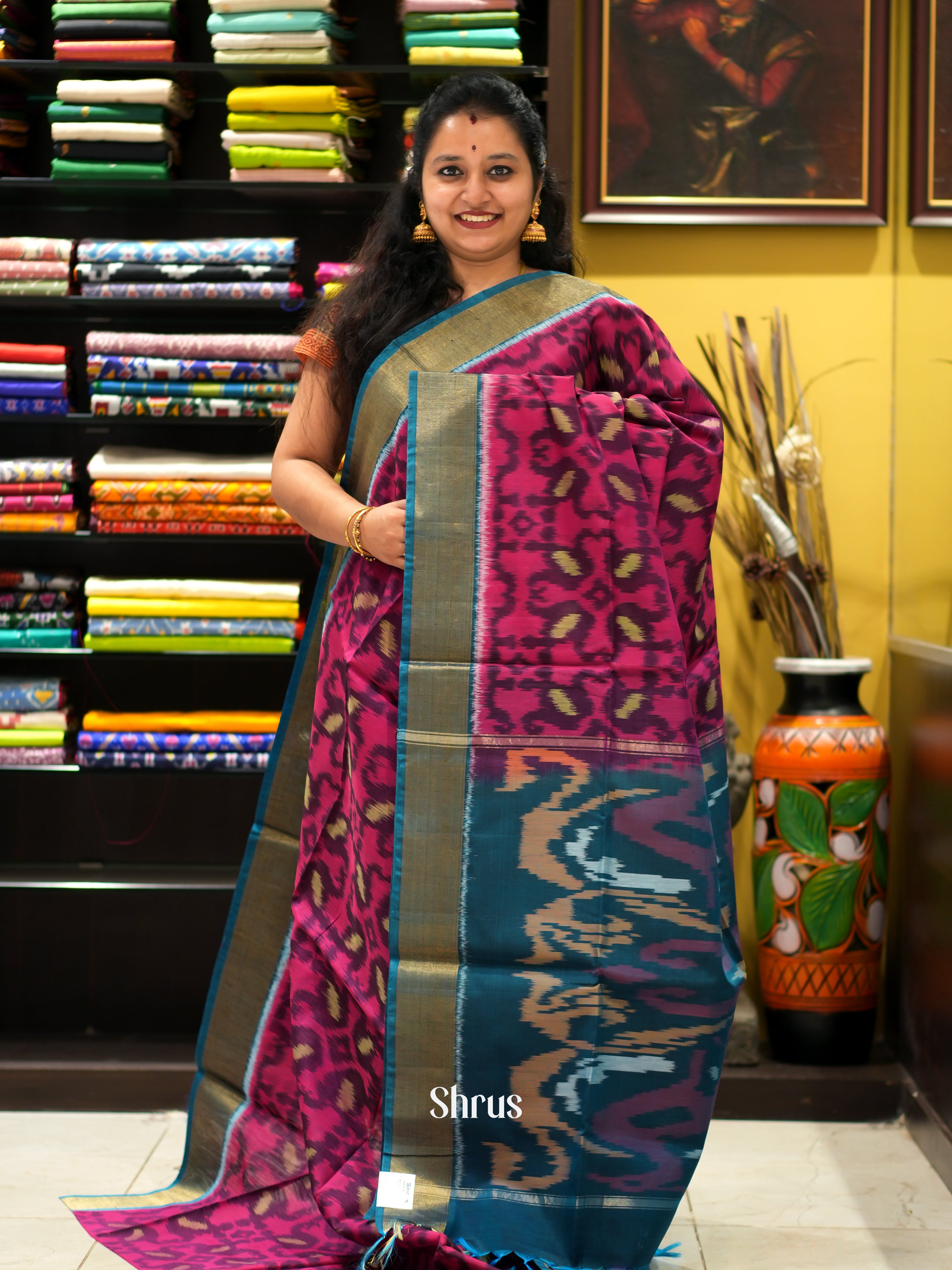 Purple & Green - Pochampally sico saree - Shop on ShrusEternity.com