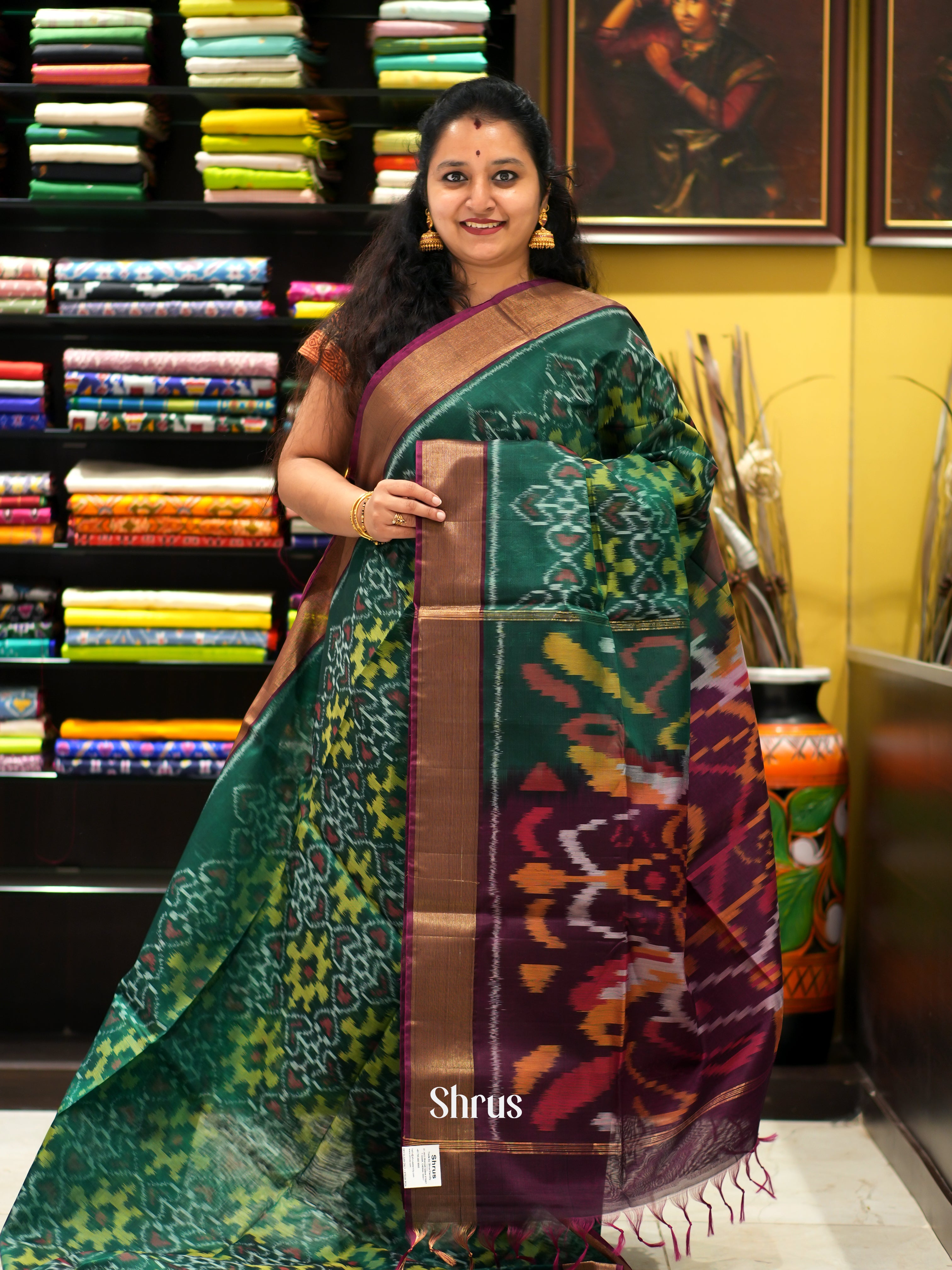 Green & Maroon - Pochampally sico saree - Shop on ShrusEternity.com