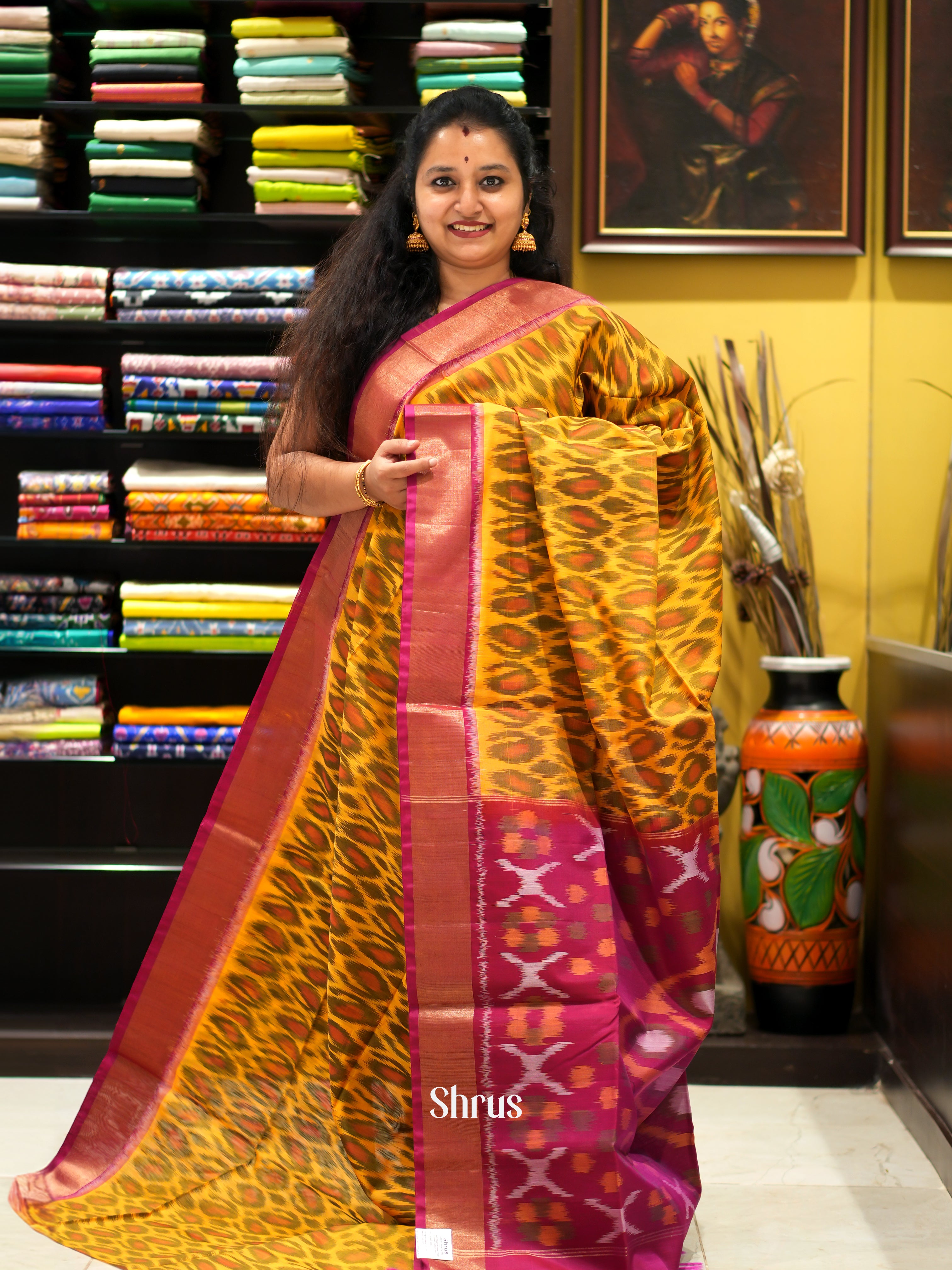 Mustard & Maroon - Pochampally sico saree - Shop on ShrusEternity.com