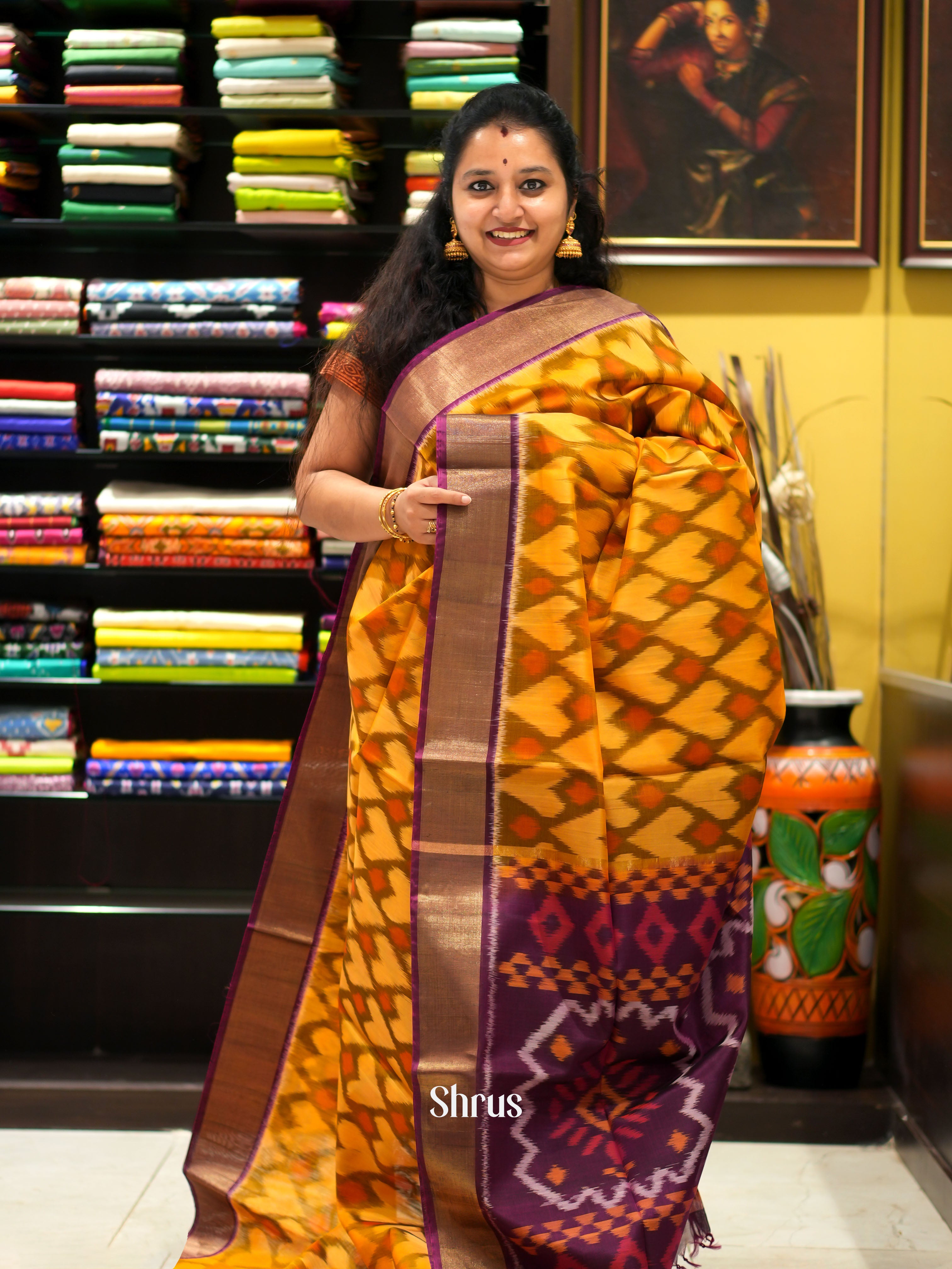Mustard & Wine - Pochampally sico saree - Shop on ShrusEternity.com