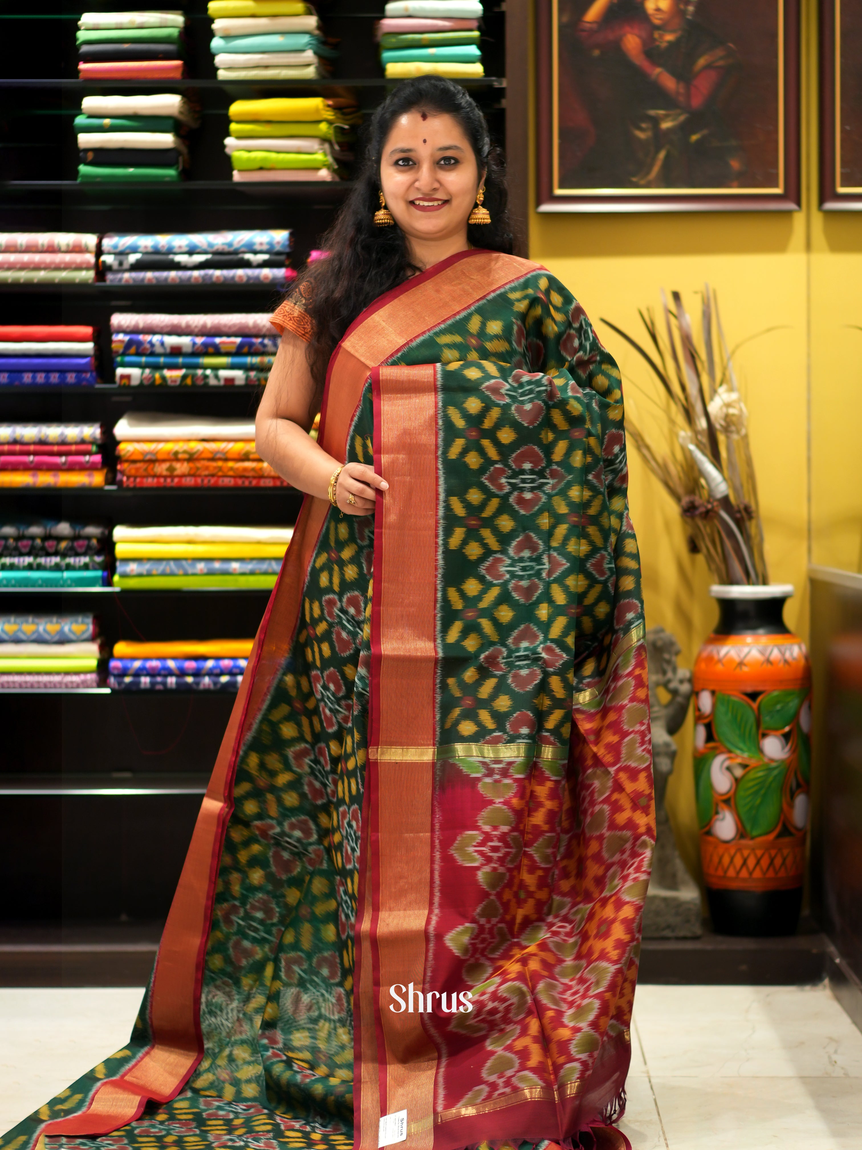 Green & Maroon - Pochampally sico saree - Shop on ShrusEternity.com
