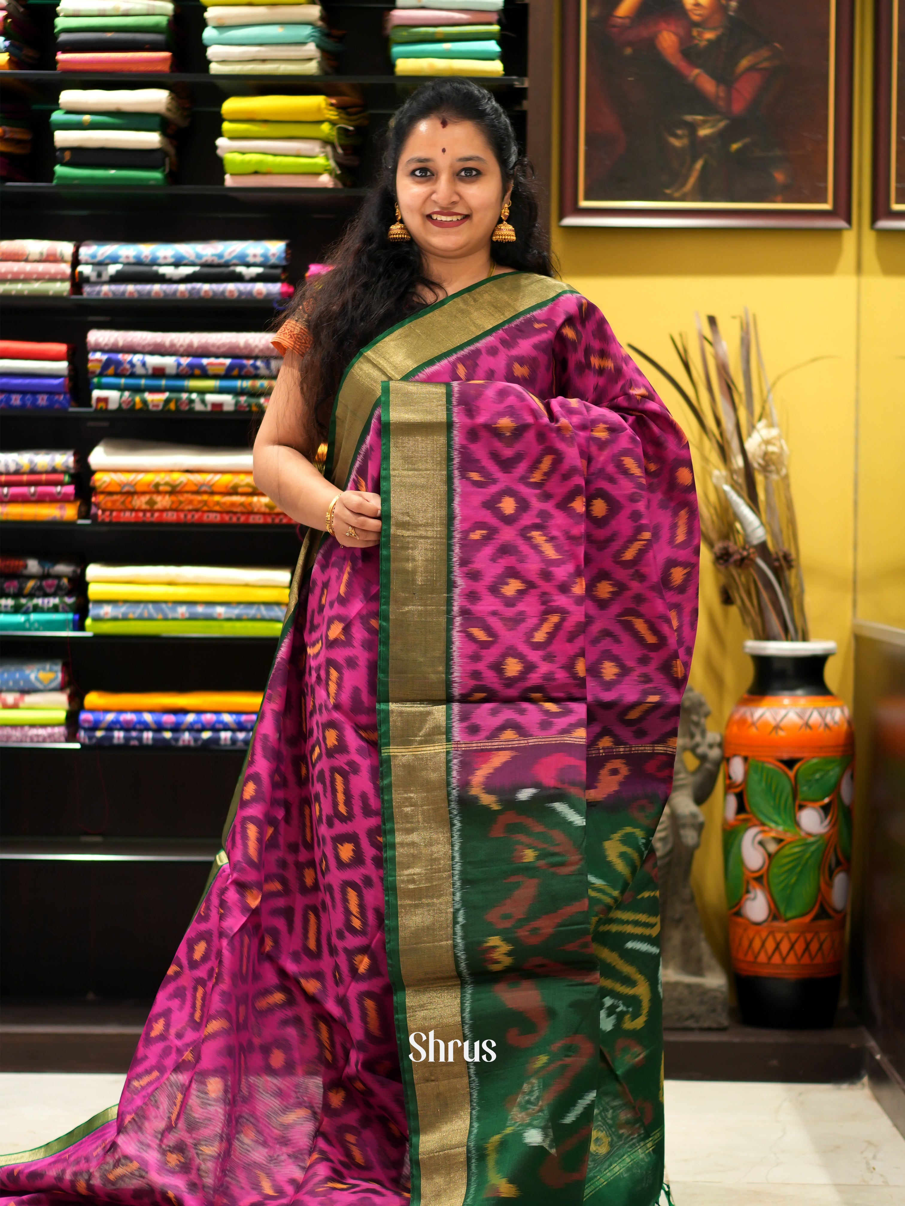 Purple & Green- Pochampally sico saree - Shop on ShrusEternity.com