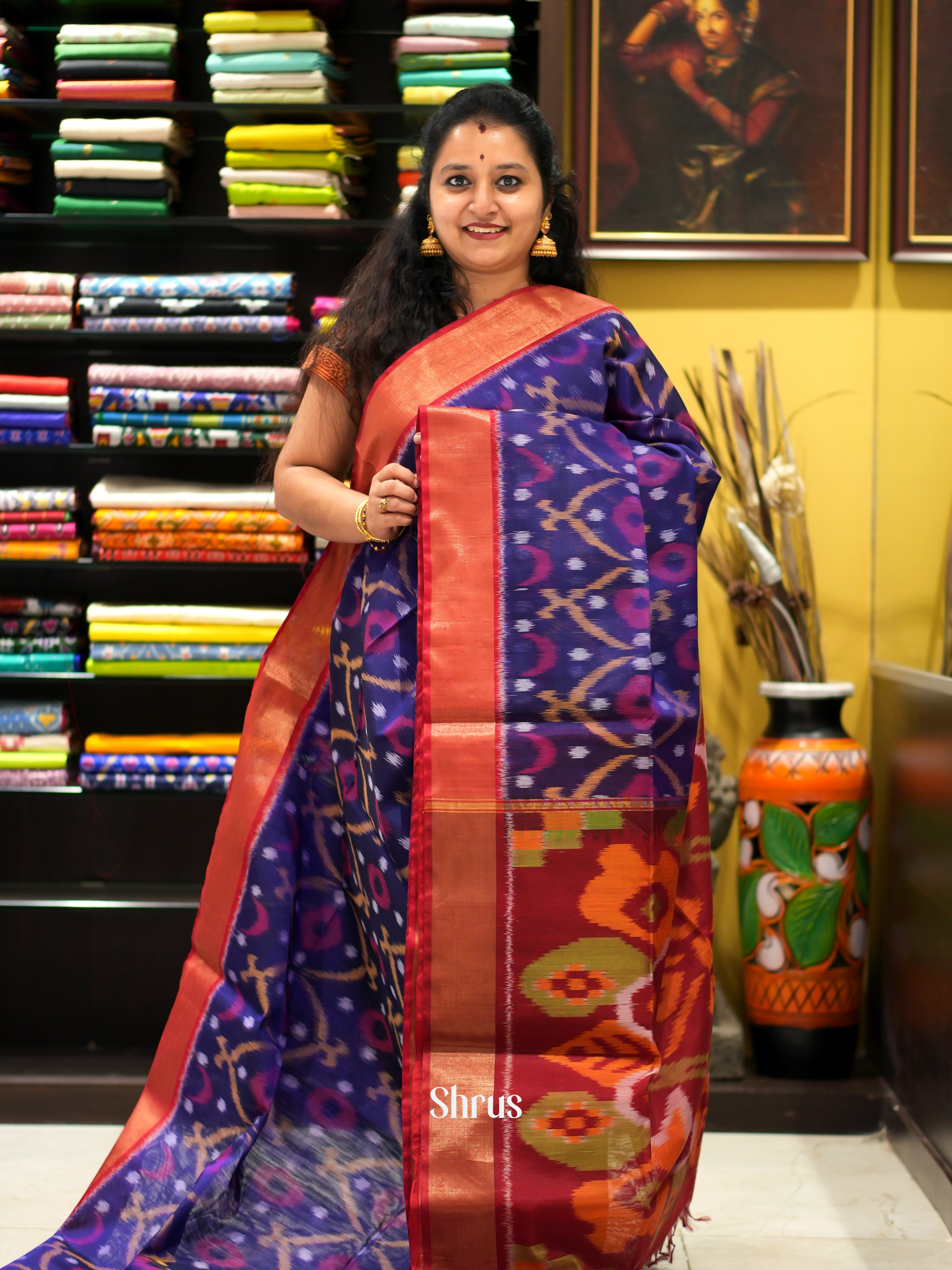 Violet & Red - Pochampally sico saree - Shop on ShrusEternity.com
