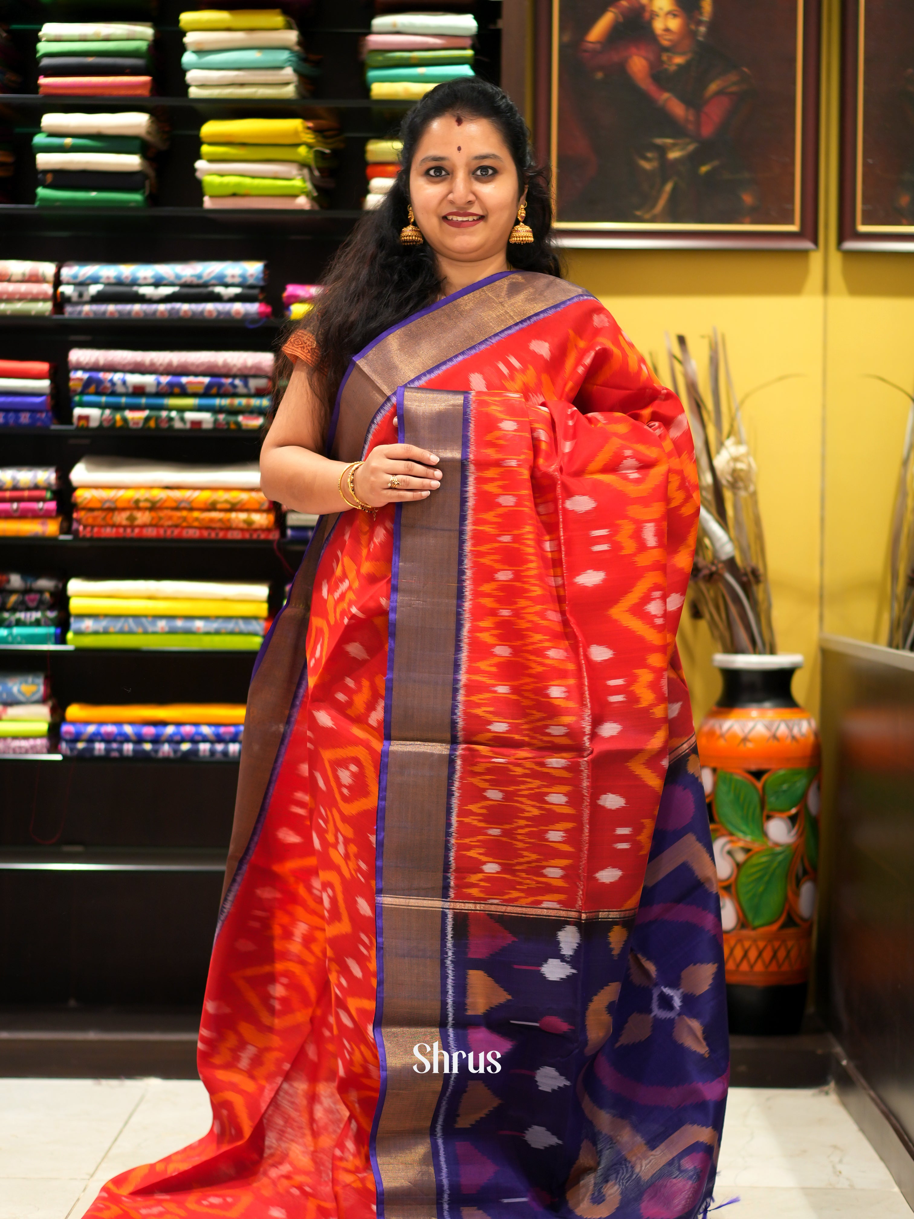 Red & Violet - Pochampally sico saree - Shop on ShrusEternity.com