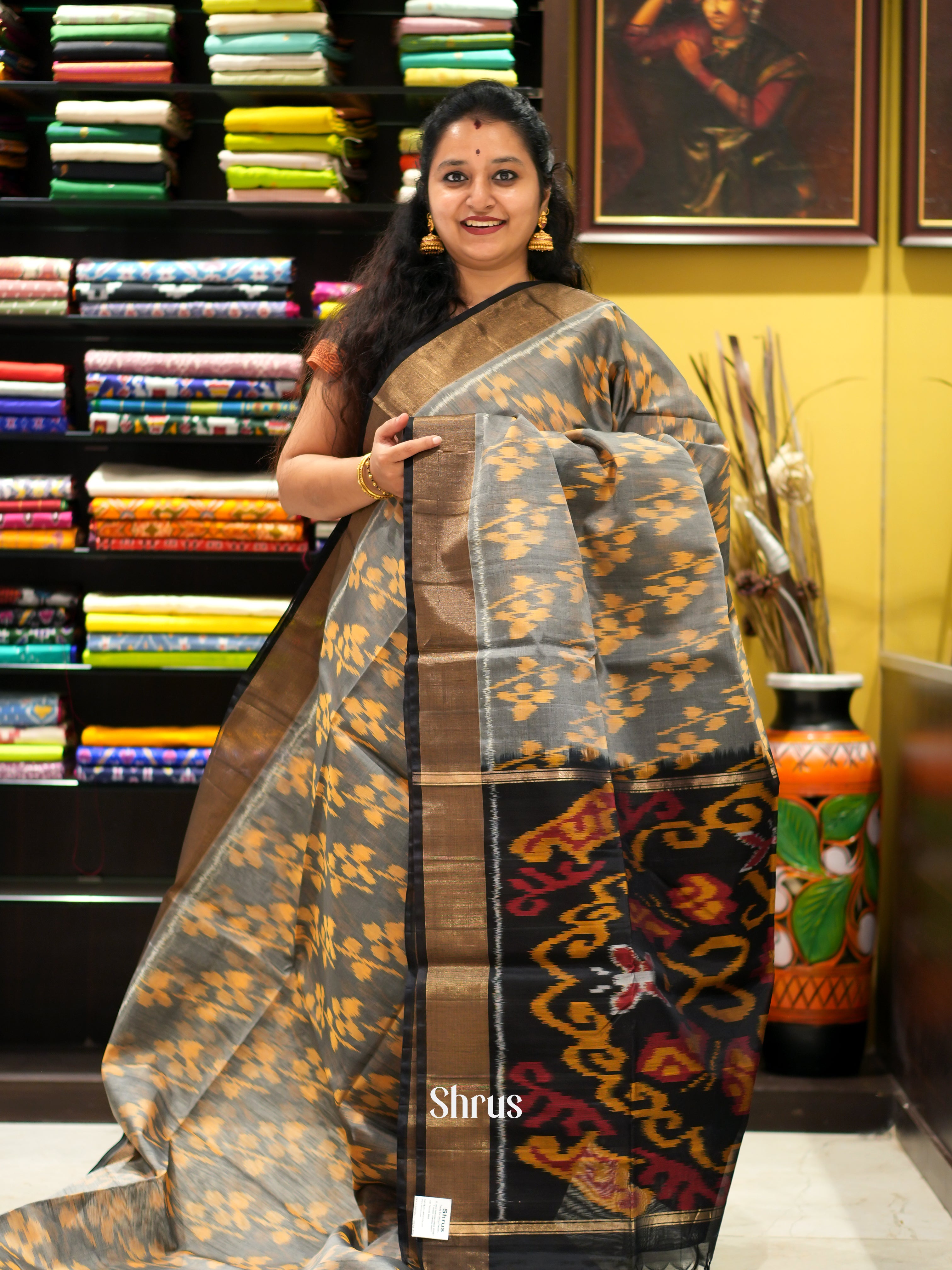 Grey & Black - Pochampally sico saree - Shop on ShrusEternity.com