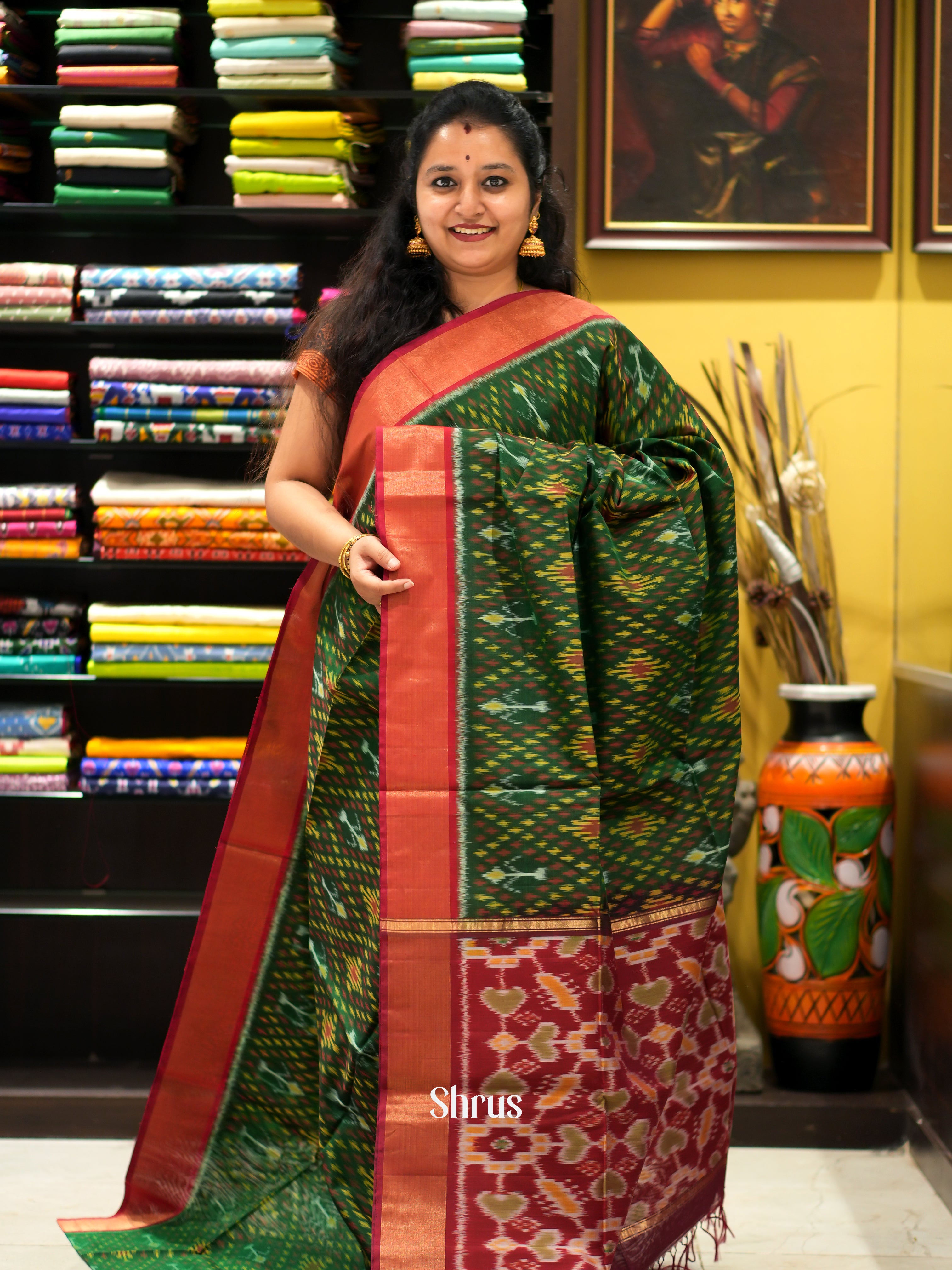 Green & Maroon - Pochampally sico saree - Shop on ShrusEternity.com