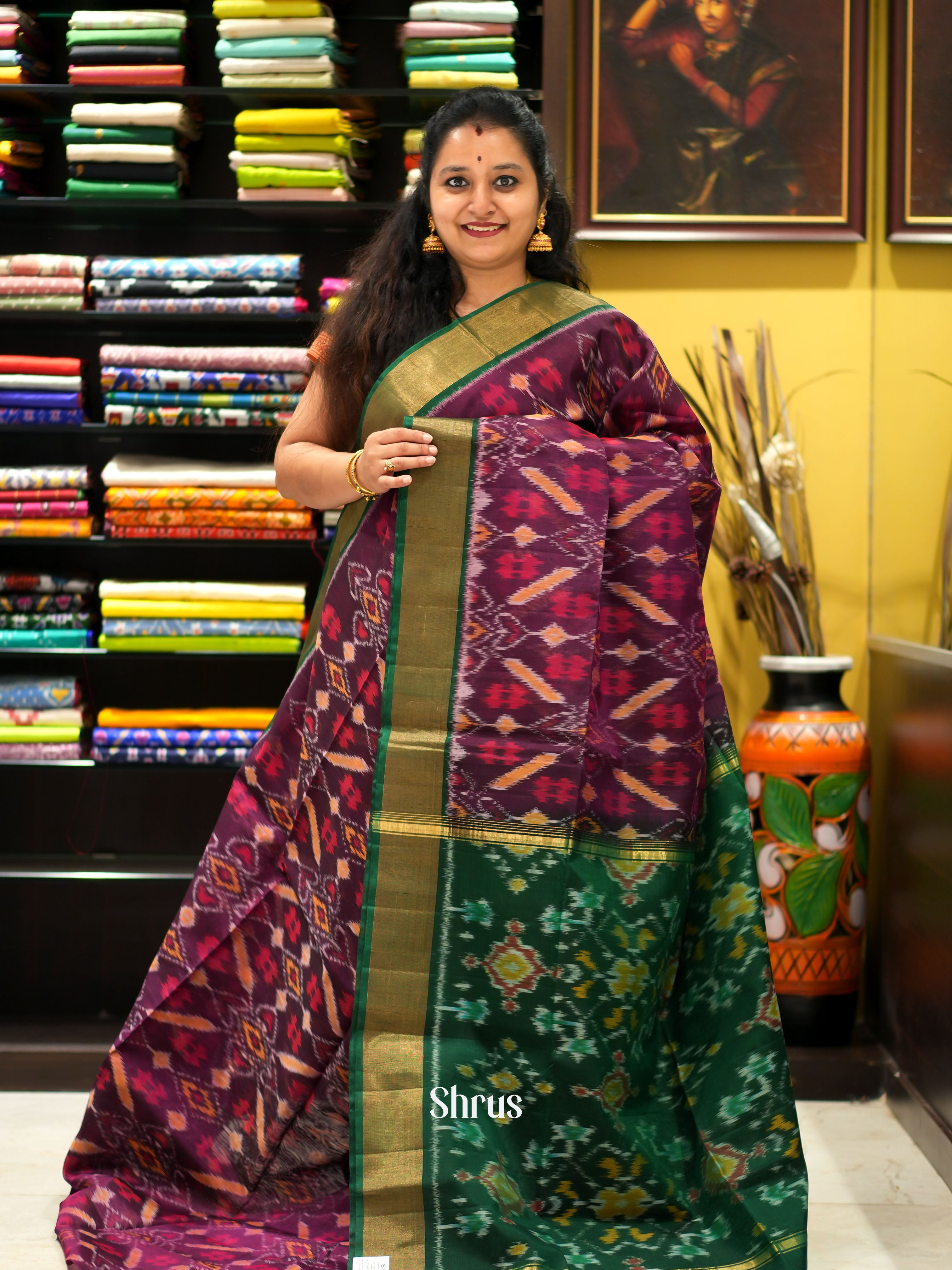 Purple & Green- Pochampally sico saree - Shop on ShrusEternity.com