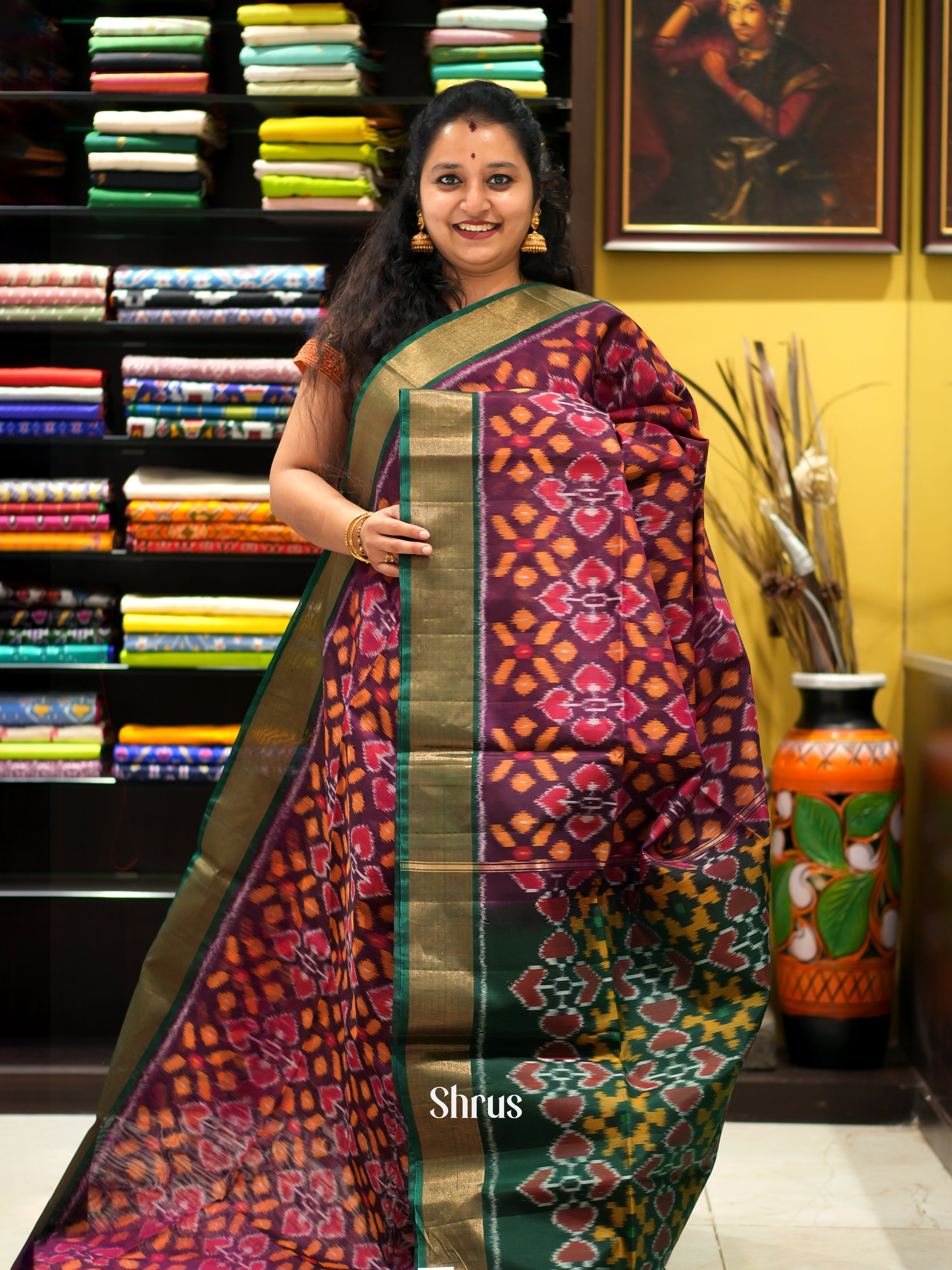 Purple & Green - Pochampally sico saree - Shop on ShrusEternity.com