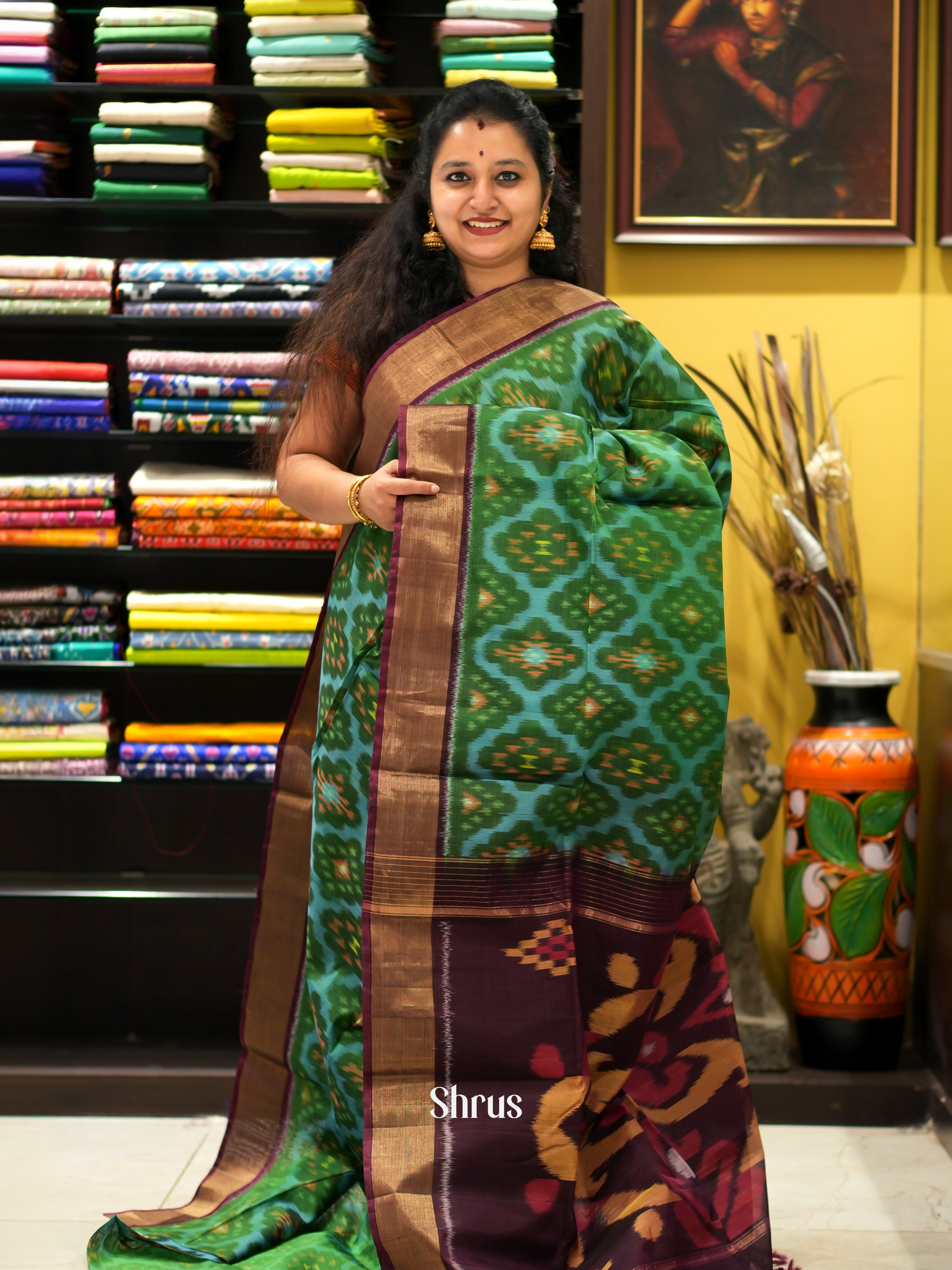 Green & Maroon - Pochampally sico saree - Shop on ShrusEternity.com