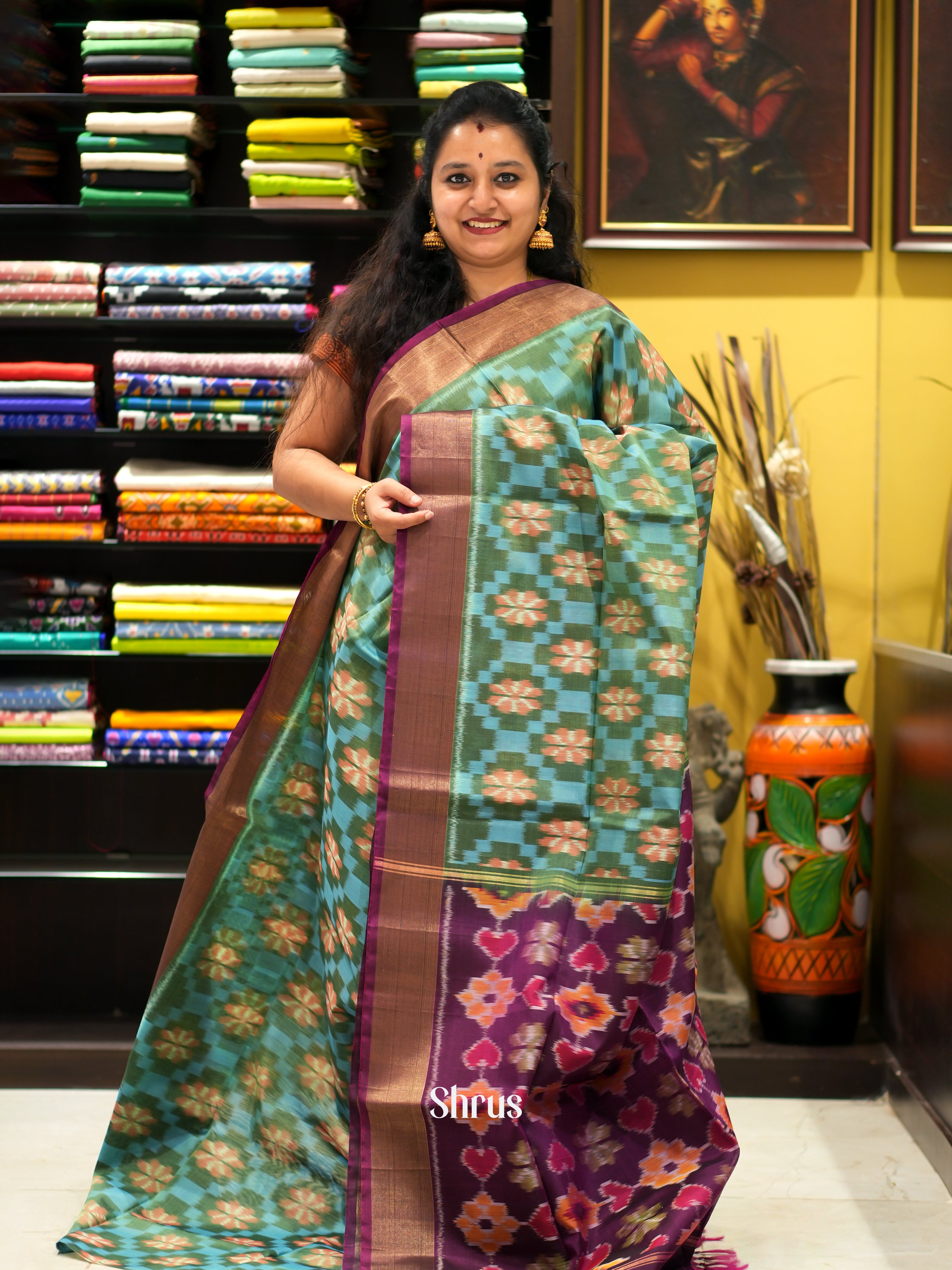 Green & Purple - Pochampally sico saree - Shop on ShrusEternity.com