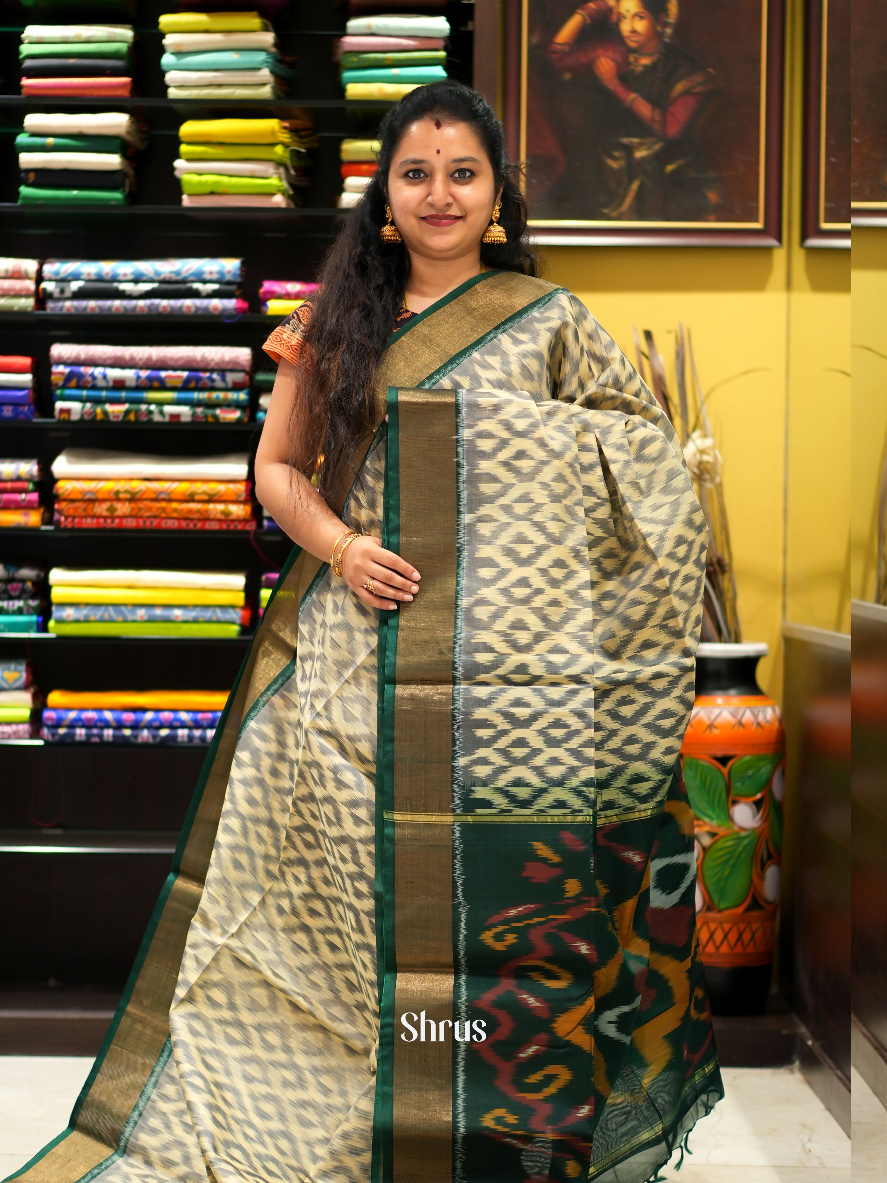 Grey & Green - Pochampally sico saree - Shop on ShrusEternity.com