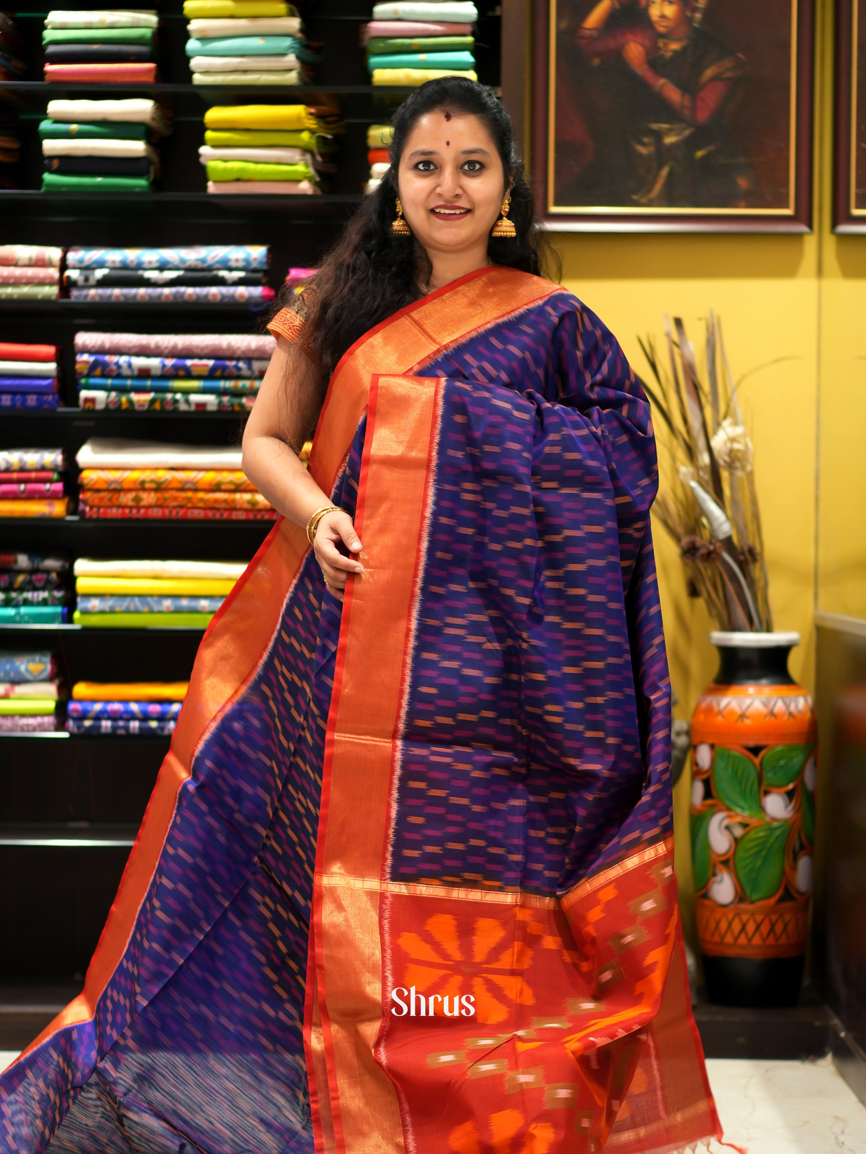 Violet & Red - Pochampally sico saree - Shop on ShrusEternity.com