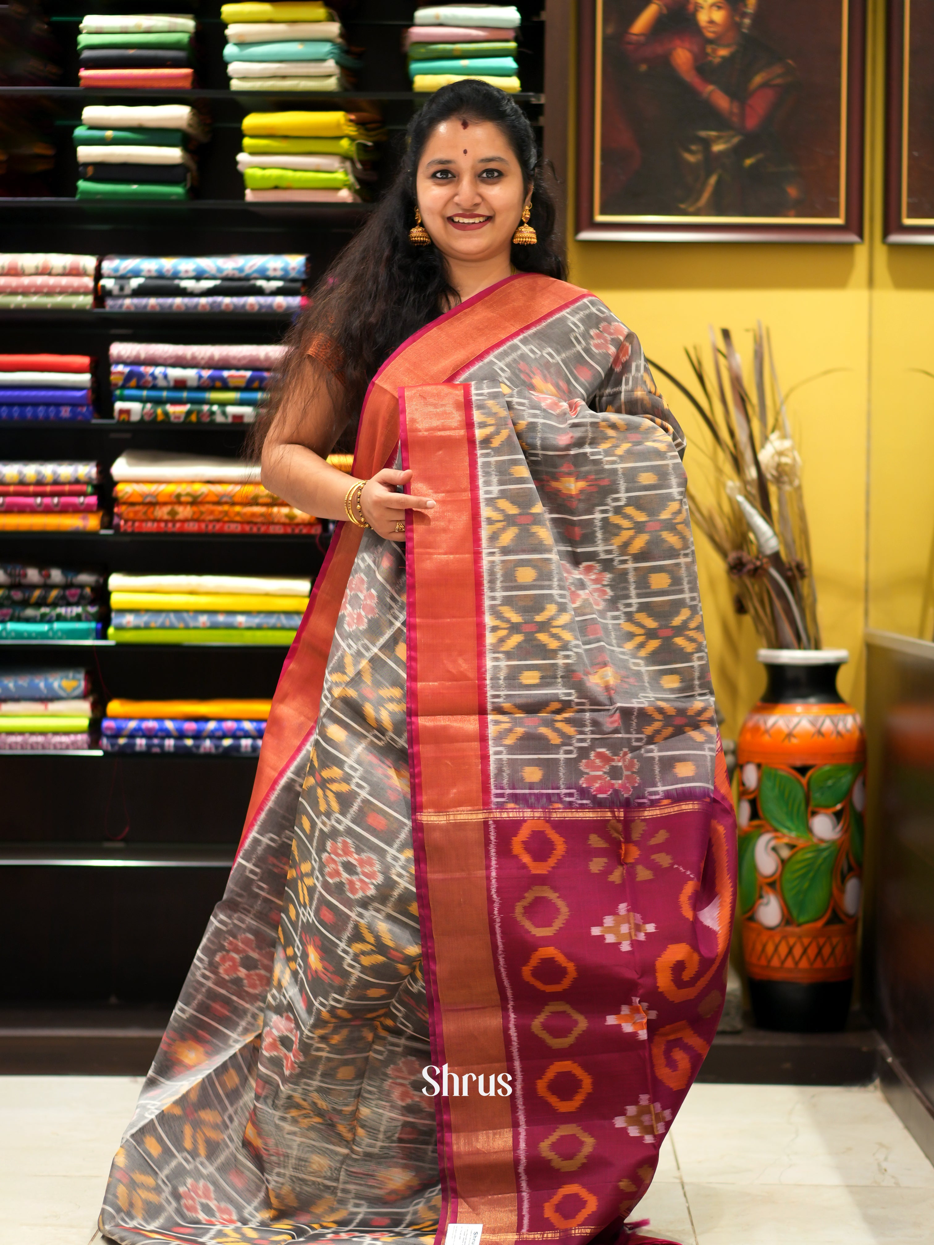Grey & Maroon - Pochampally sico saree - Shop on ShrusEternity.com